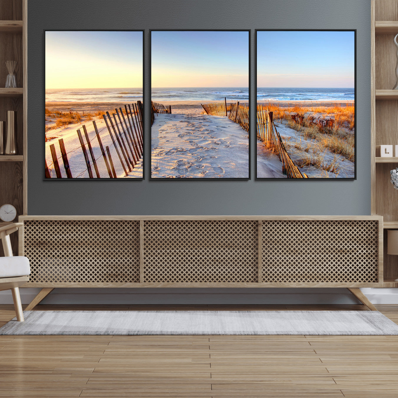 73351887-MGV-FC-60X30-3P_Black-Ocean Sunset Wall Art Canvas Print – Nautical Beach Photography Summer Coastal Serenity Artwork for Home, Office