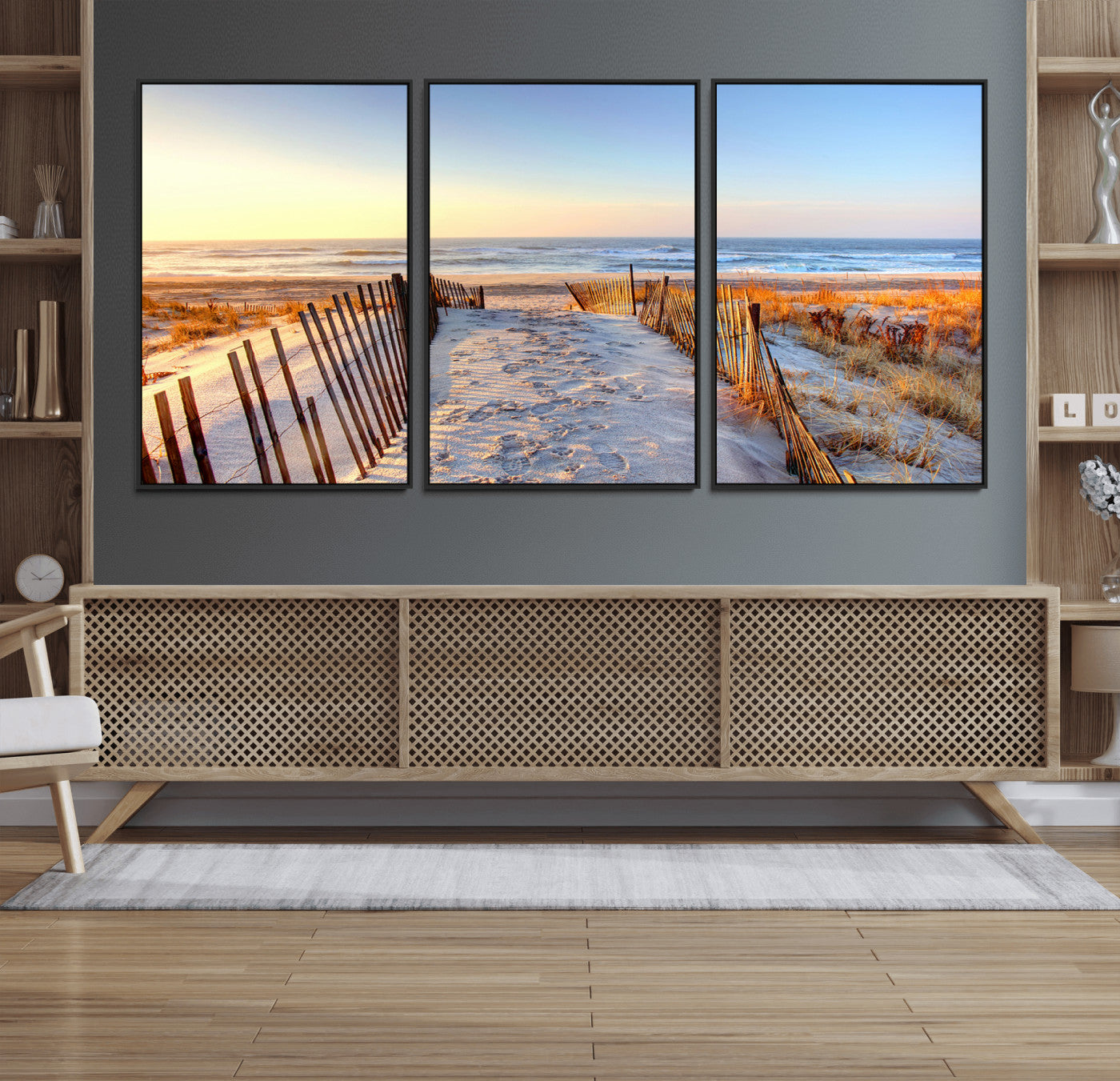 73351887-MGV-FC-60X30-3P_Black-Ocean Sunset Wall Art Canvas Print – Nautical Beach Photography Summer Coastal Serenity Artwork for Home, Office