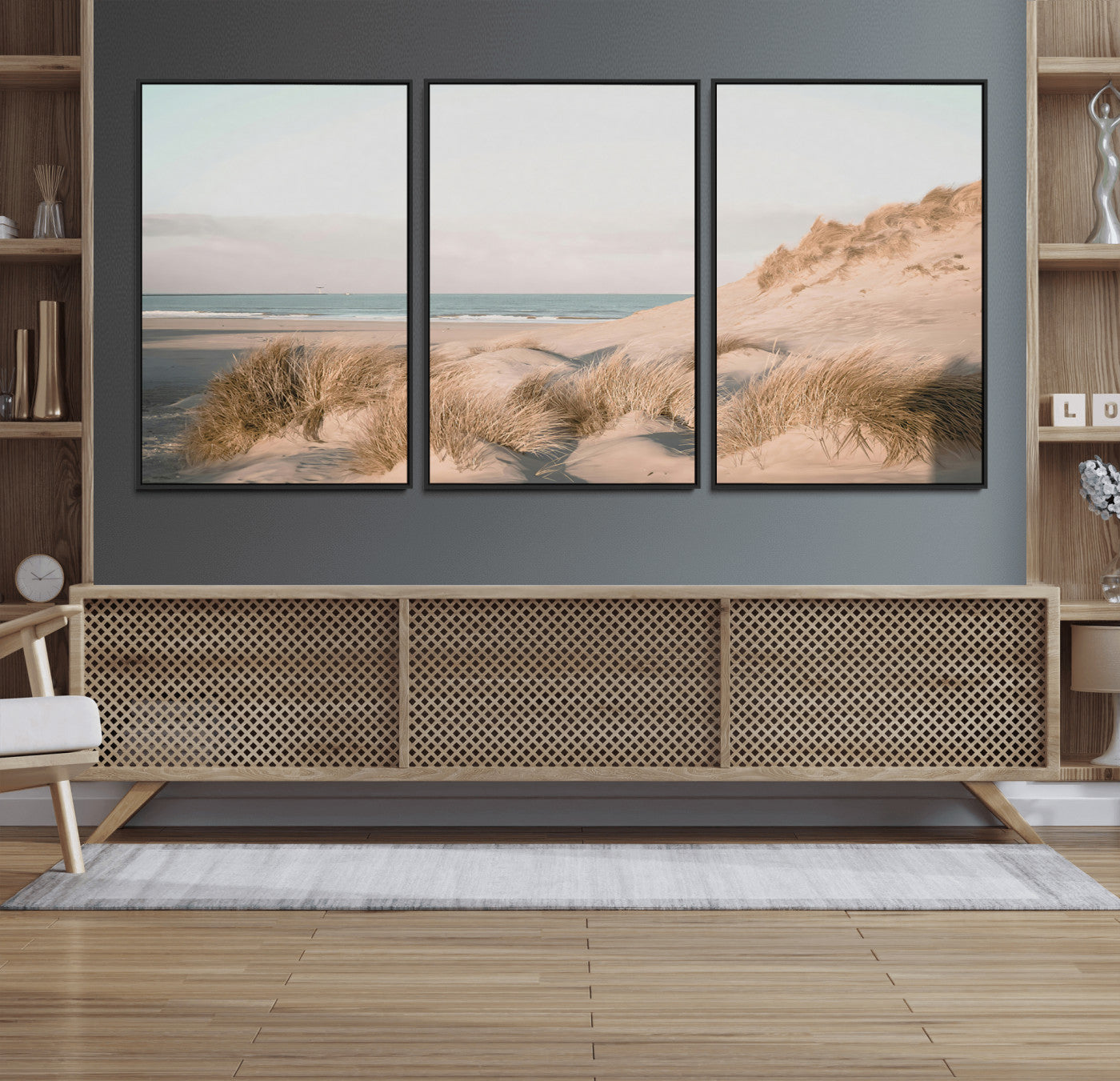 11554211-MGV-FC-60X30-3P_Black-Beach Landscape Wall Art Canvas Print – Framed Sand Dune Photography Minimalist Seascape Artwork for Home Office