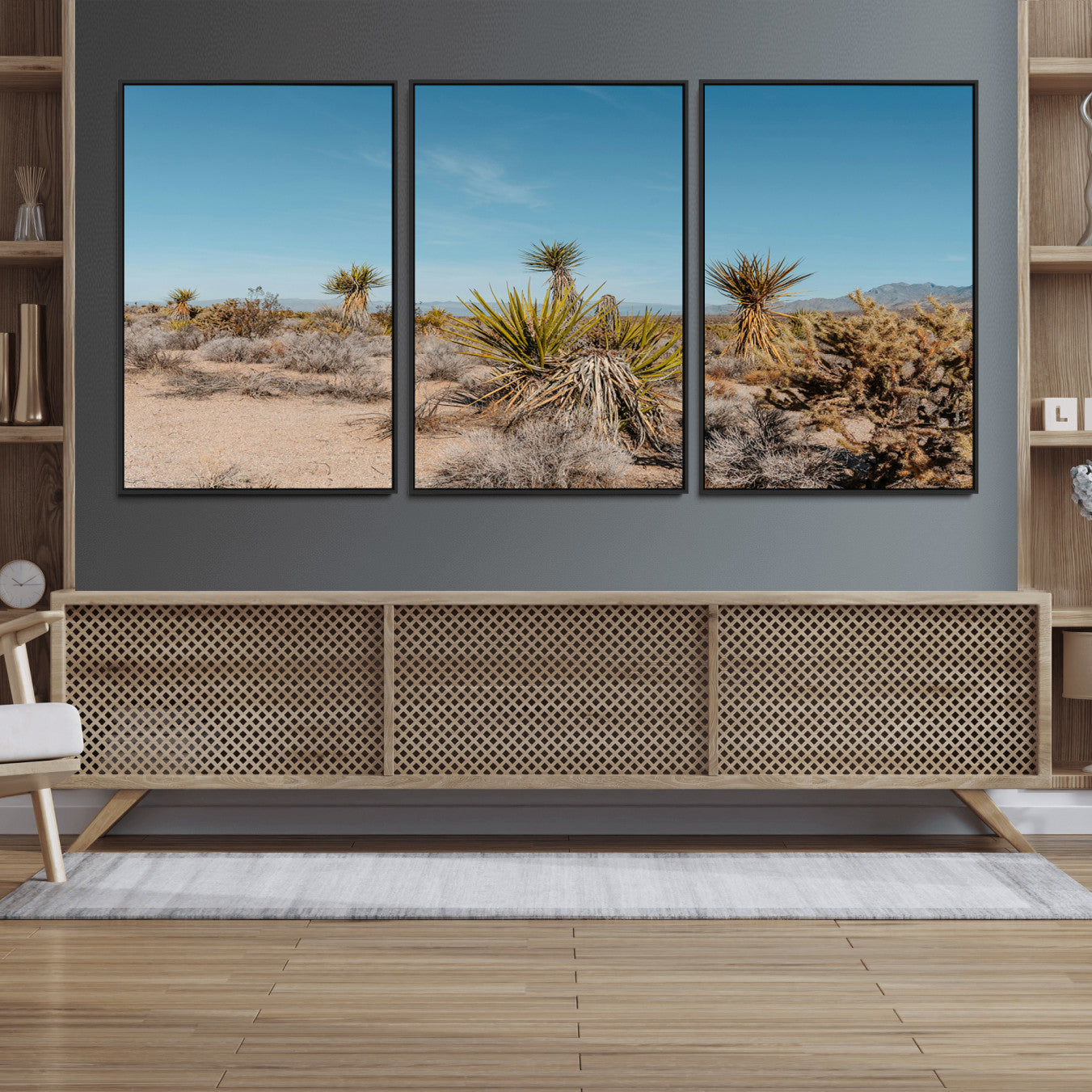 35156165-MGV-FC-60X30-3P_Black-Joshua Tree Wall Art Canvas Print – Framed Desert Landscape Warm Earth Tones Southwestern Minimalist Artwork for Home, Office