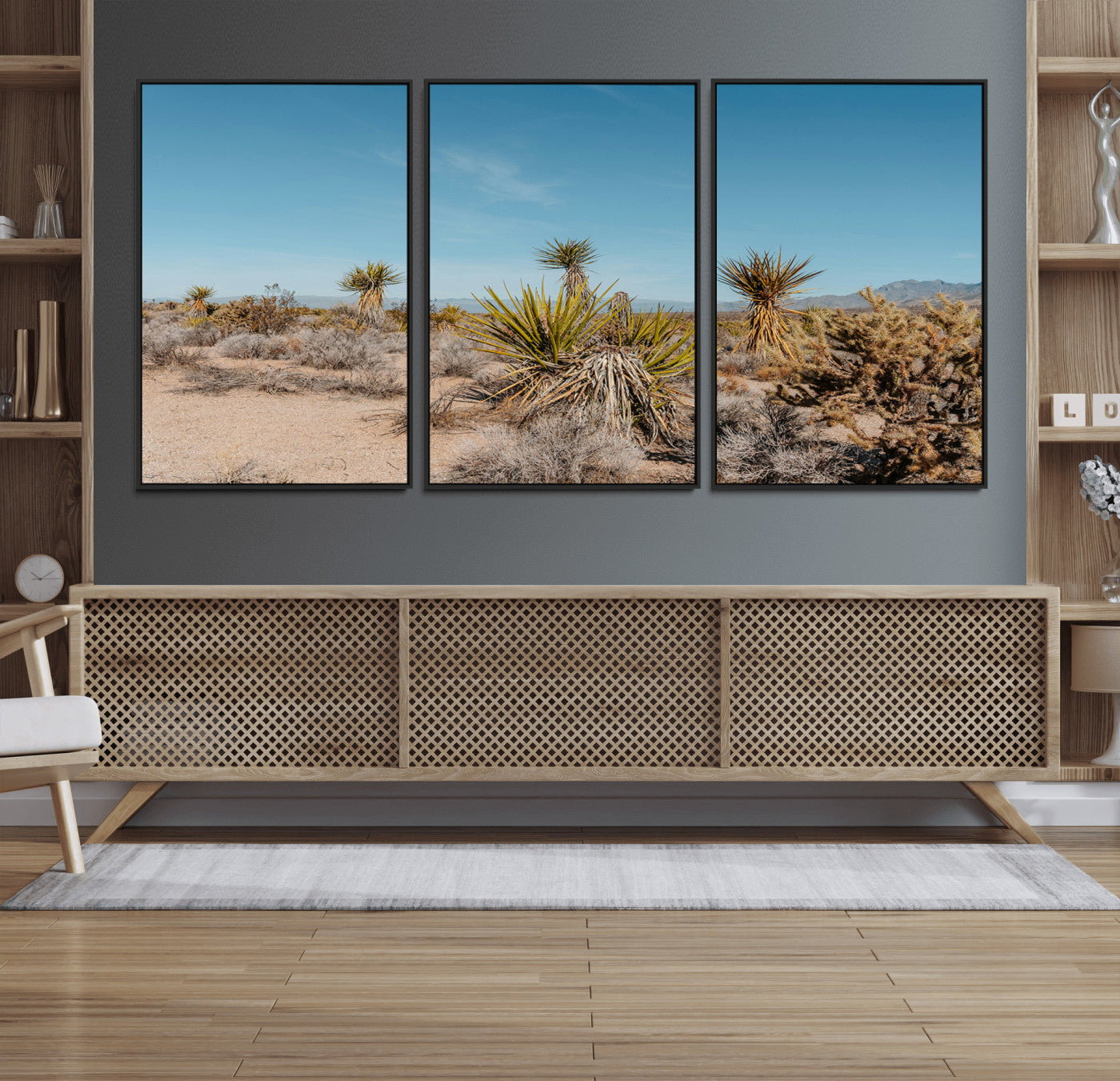 35156165-MGV-FC-60X30-3P_Black-Joshua Tree Wall Art Canvas Print – Framed Desert Landscape Warm Earth Tones Southwestern Minimalist Artwork for Home, Office
