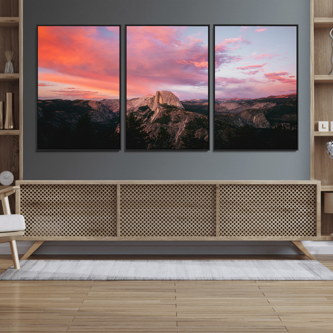 32786115-MGV-FC-60X30-3P_Black-Half Dome Wall Art Canvas Print – Framed Yosemite National Park Dramatic Sunset Adventurous Wilderness Artwork for Home, Office