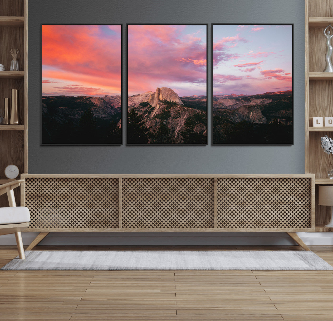 32786115-MGV-FC-60X30-3P_Black-Half Dome Wall Art Canvas Print – Framed Yosemite National Park Dramatic Sunset Adventurous Wilderness Artwork for Home, Office