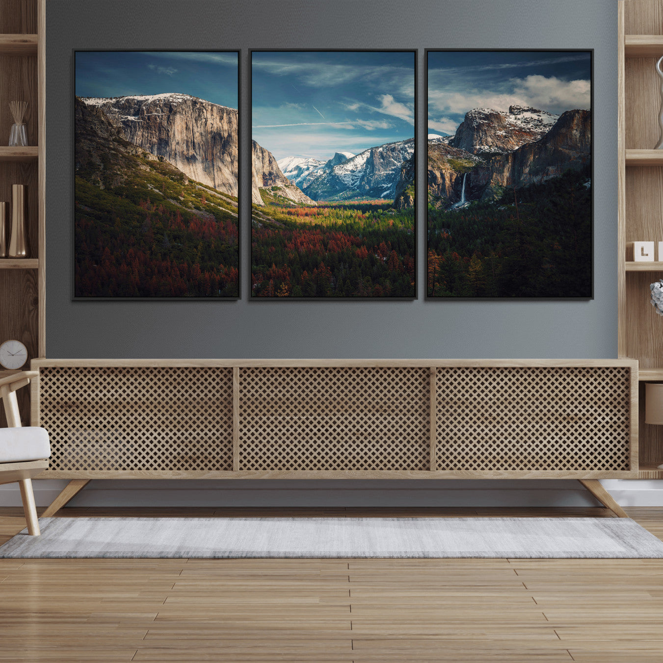 15244033-MGV-FC-60X30-3P_Black-Yosemite National Park Wall Art Canvas Print – Framed Mountain Landscape El Capitan Rustic Nature Artwork for Home, Office