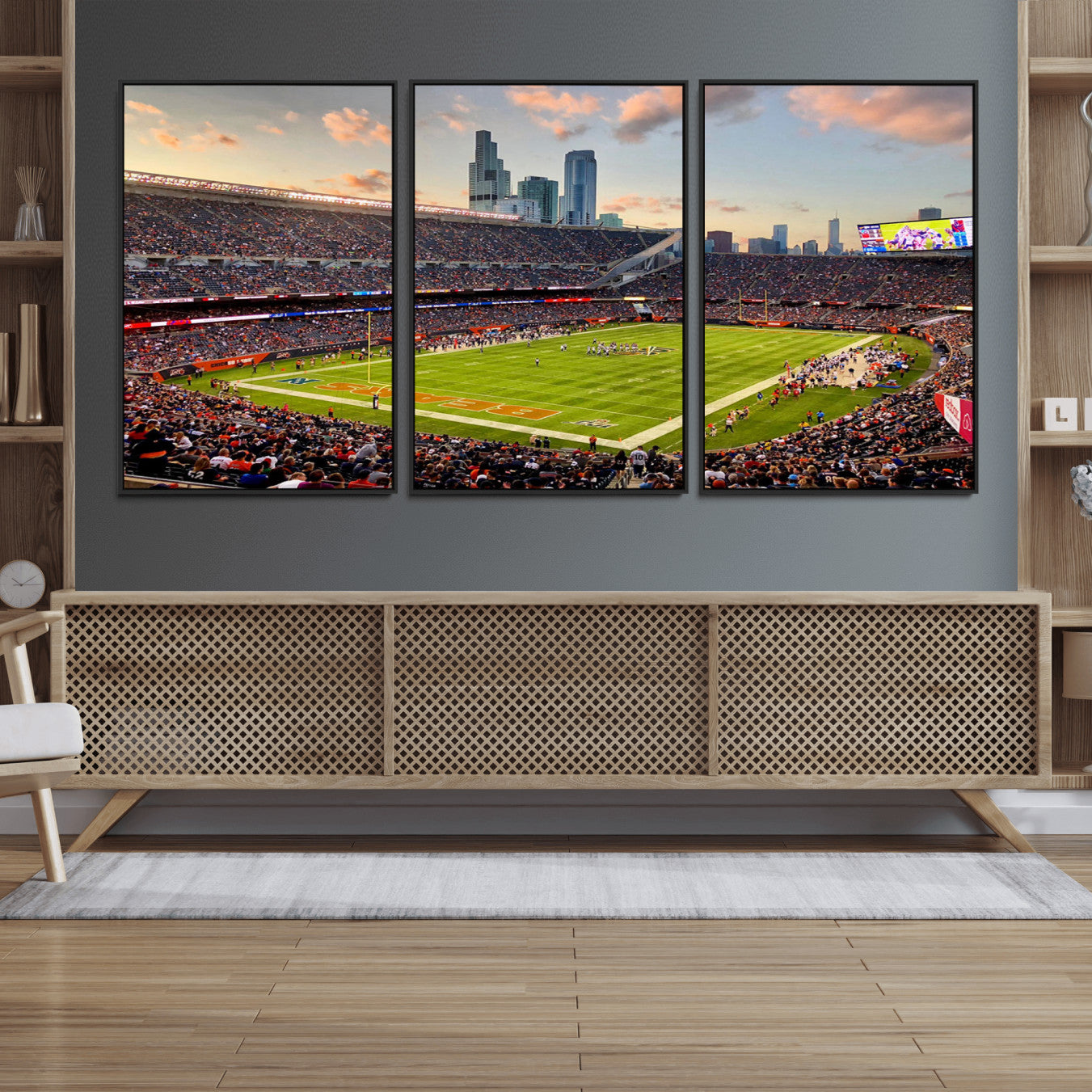 55377093-MGV-FC-60X30-3P_Black-Chicago Bears Soldiers Field Wall Art Canvas Print – Framed Football Stadium Artwork for Home, Office, Living Room