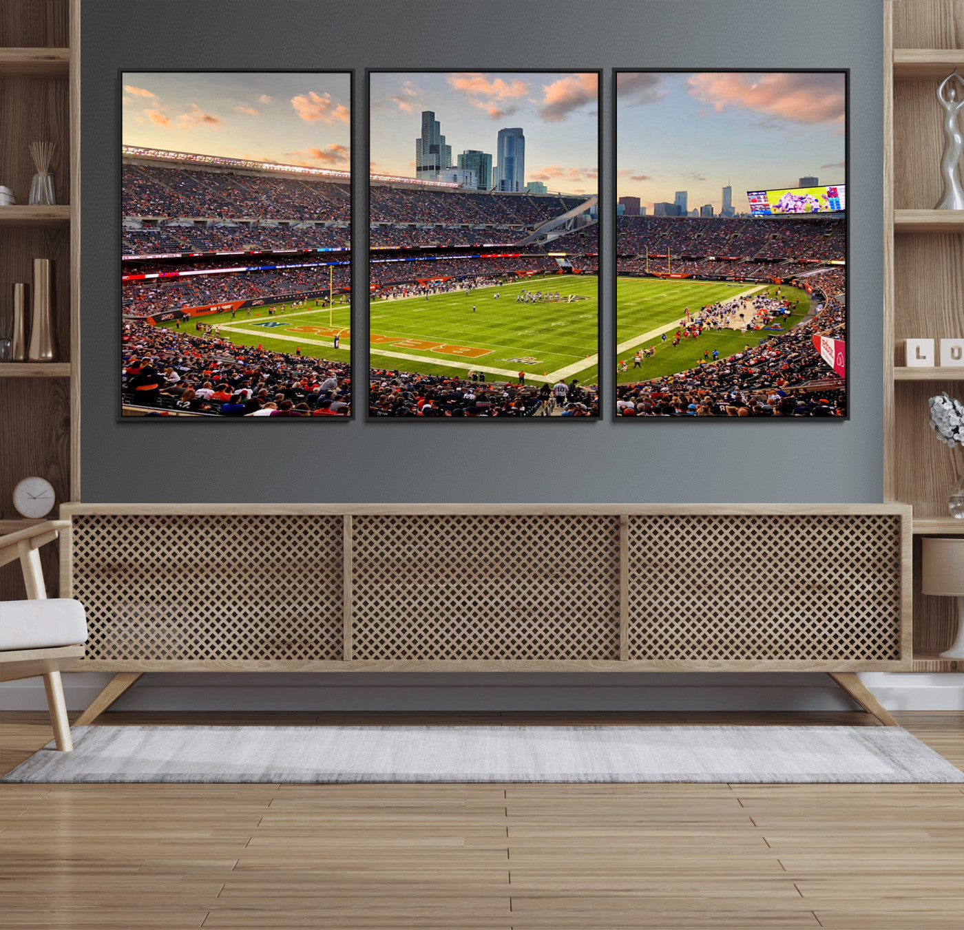 55377093-MGV-FC-60X30-3P_Black-Chicago Bears Soldiers Field Wall Art Canvas Print – Framed Football Stadium Artwork for Home, Office, Living Room