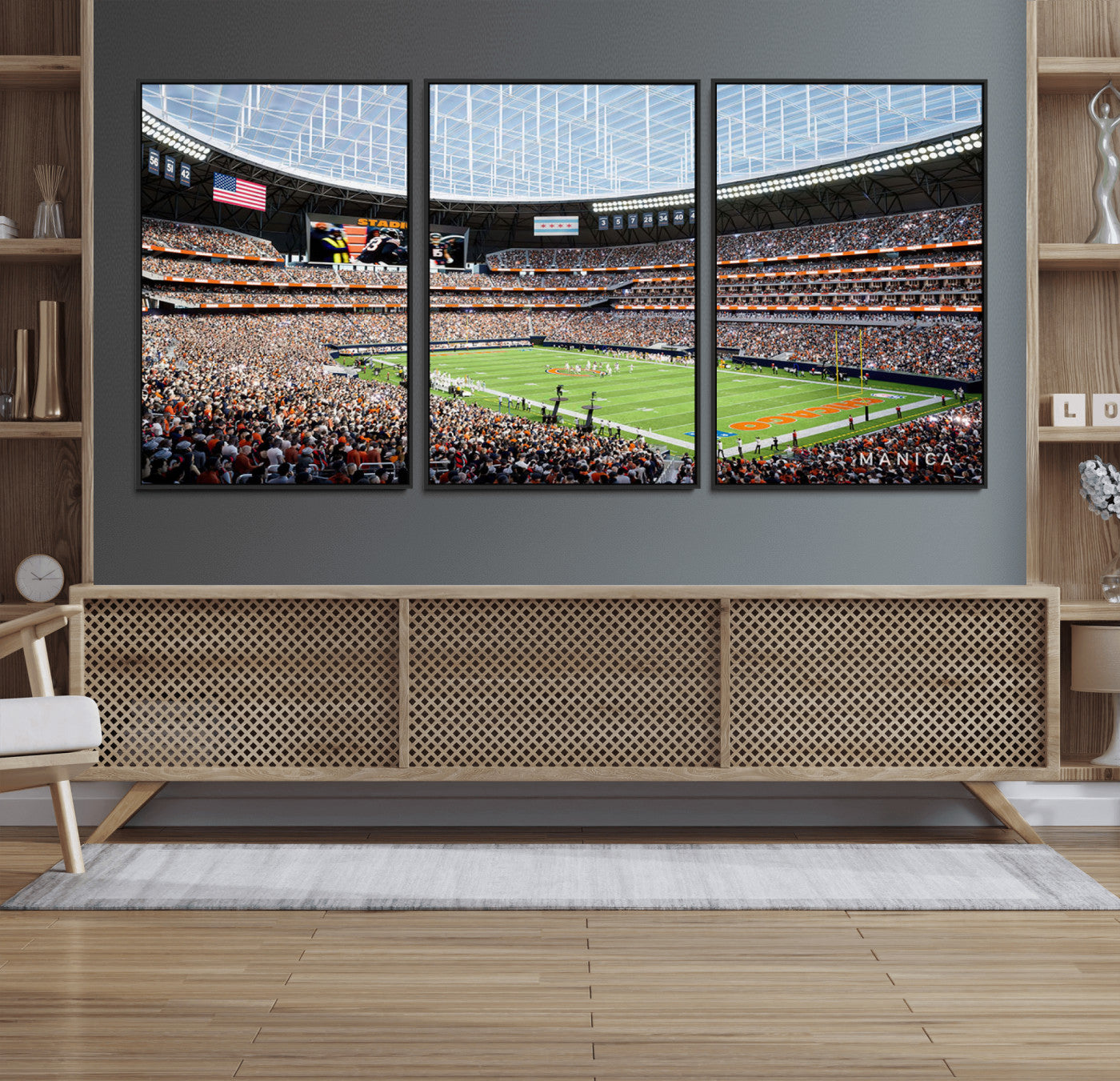 32530647-MGV-CV-36X24-Chicago Bears Soldiers Field Wall Art Canvas Print – Framed Football Stadium Artwork for Home, Office, Living Room