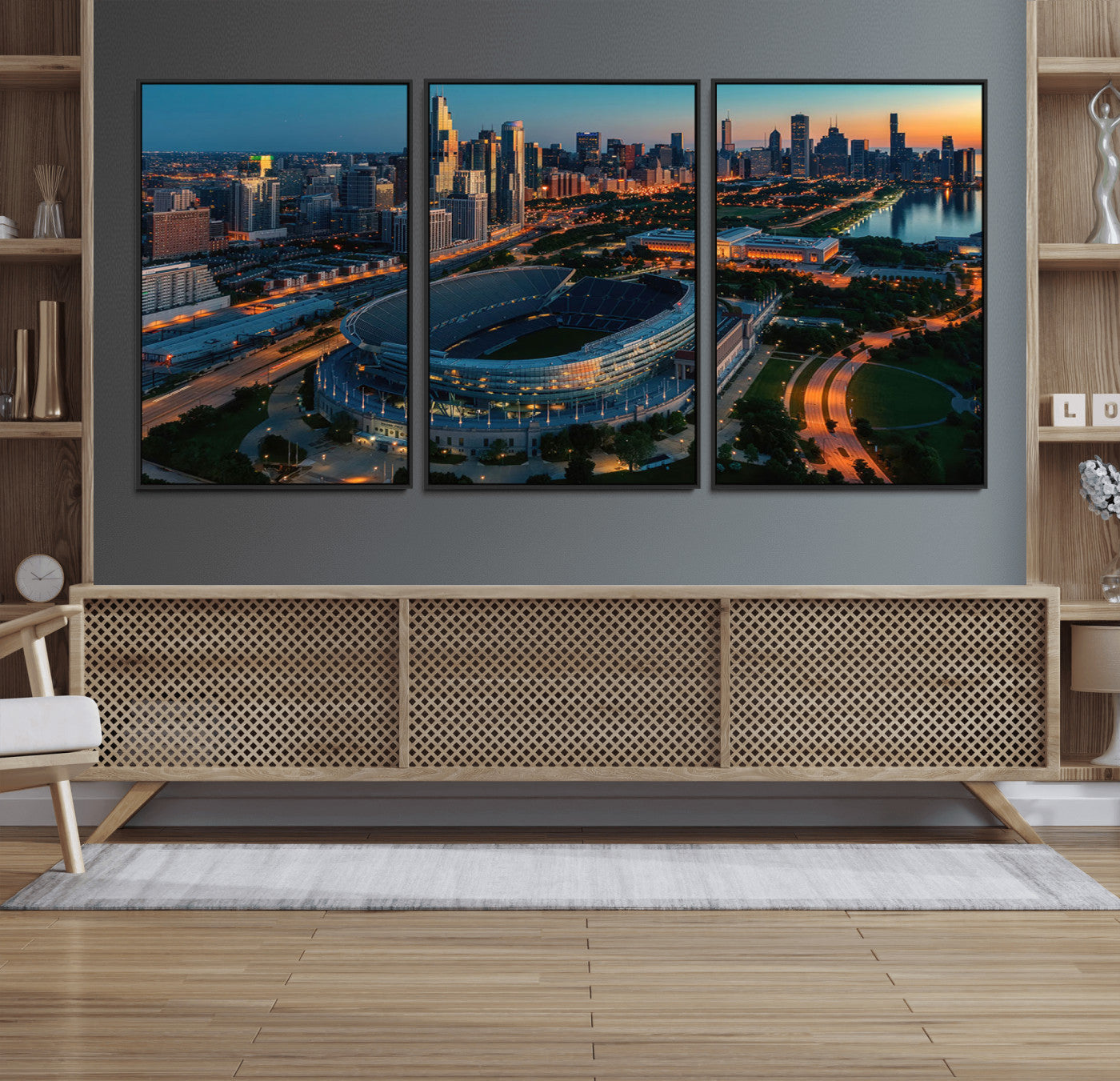 36690345-MGV-FC-60X30-3P_Black-Chicago Bears Soldiers Field Wall Art Canvas Print – Framed Football Stadium Artwork for Home, Office, Living Room