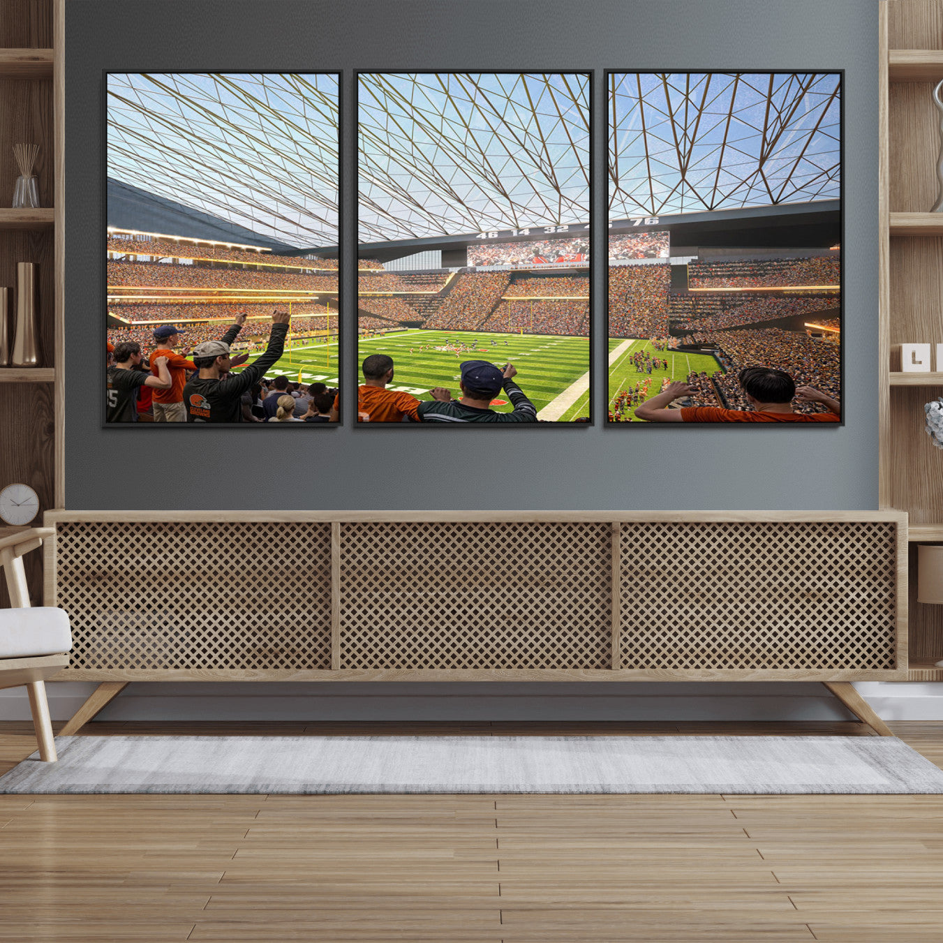 81960112-MGV-FC-60X30-3P_Black-Cleveland Browns Stadium Wall Art Canvas Print – Framed NFL Football Arena Artwork for Home, Office, Living Room