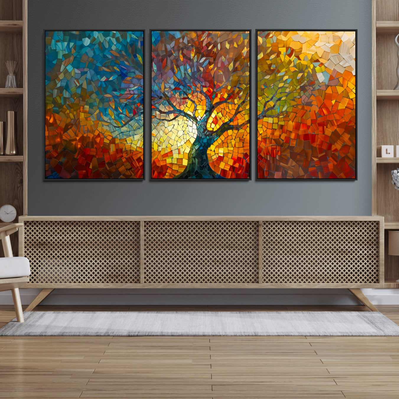Mozaik2-MGV-FC-60X30-3P_Black-Yggdrasil Tree of Life Mosaic Stained Glass Wall Art, Tree of Life Mosaic Wall Art Canvas Print