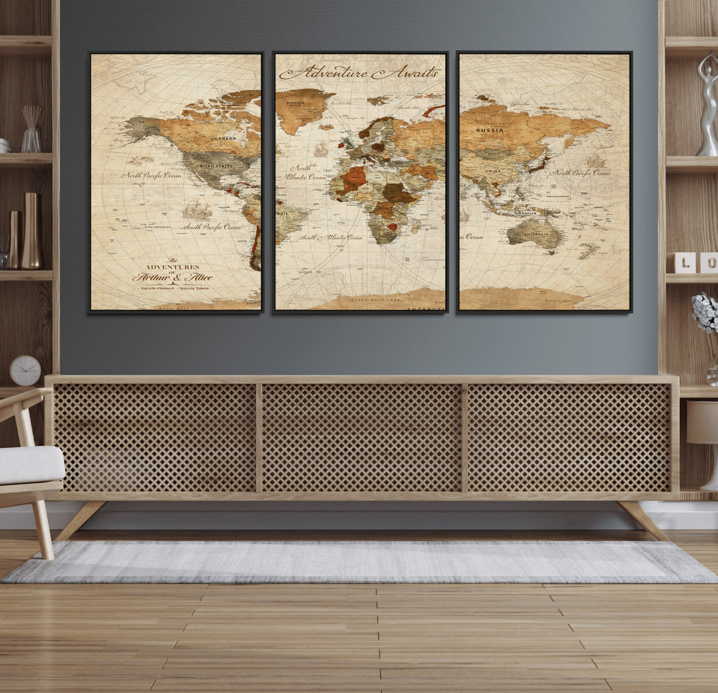 Rehber01-MGV-CV-36X24-Customizable Framed World Map Canvas Print – Personalized Push Pin Travel Map Gift for Couples Explorers for Home, Office