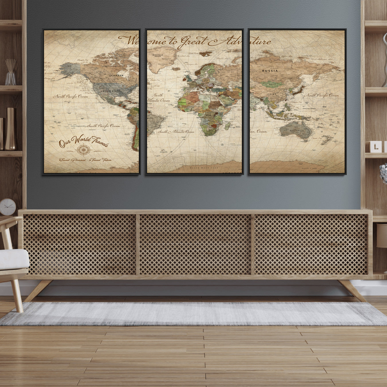 Rehber01-MGV-CV-36X24-Personalized Antique World Map Canvas Print – Custom Push Pin Travel Tracker Vintage Adventure Gift for Couples for Home, Office