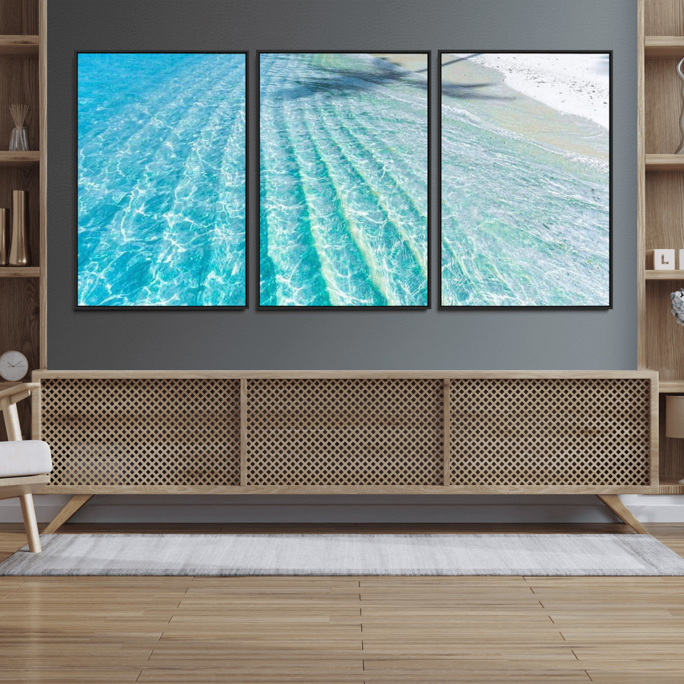 46233906-MGV-CV-36X24 - Serene Clear Blue Ocean Water Canvas Wall Art – Soft White Sand Shore Coastal Print for Home Decor, Relaxation, and Tranquil Vibes