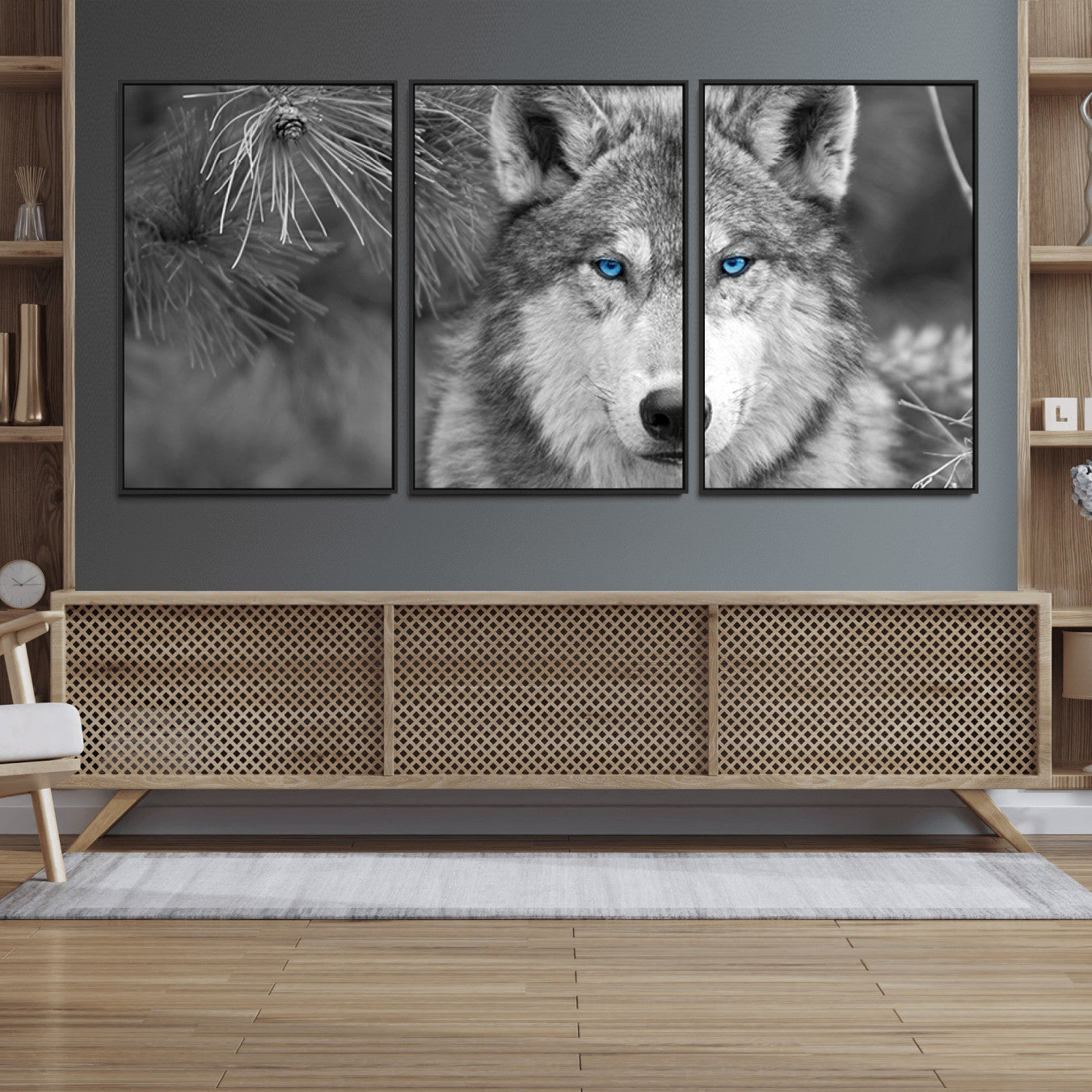 94795-MGV-FC-60X30-3P_Black-Wild Wolf Blue Eye Wall Art Canvas Print