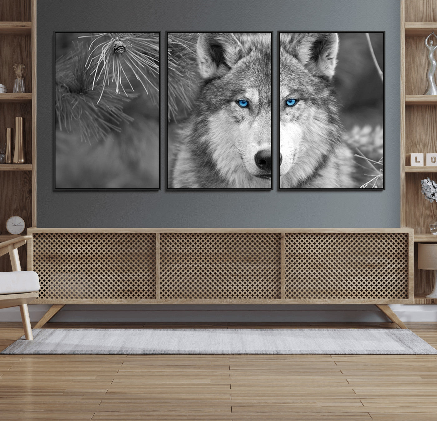 94795-MGV-FC-60X30-3P_Black-Wild Wolf Blue Eye Wall Art Canvas Print