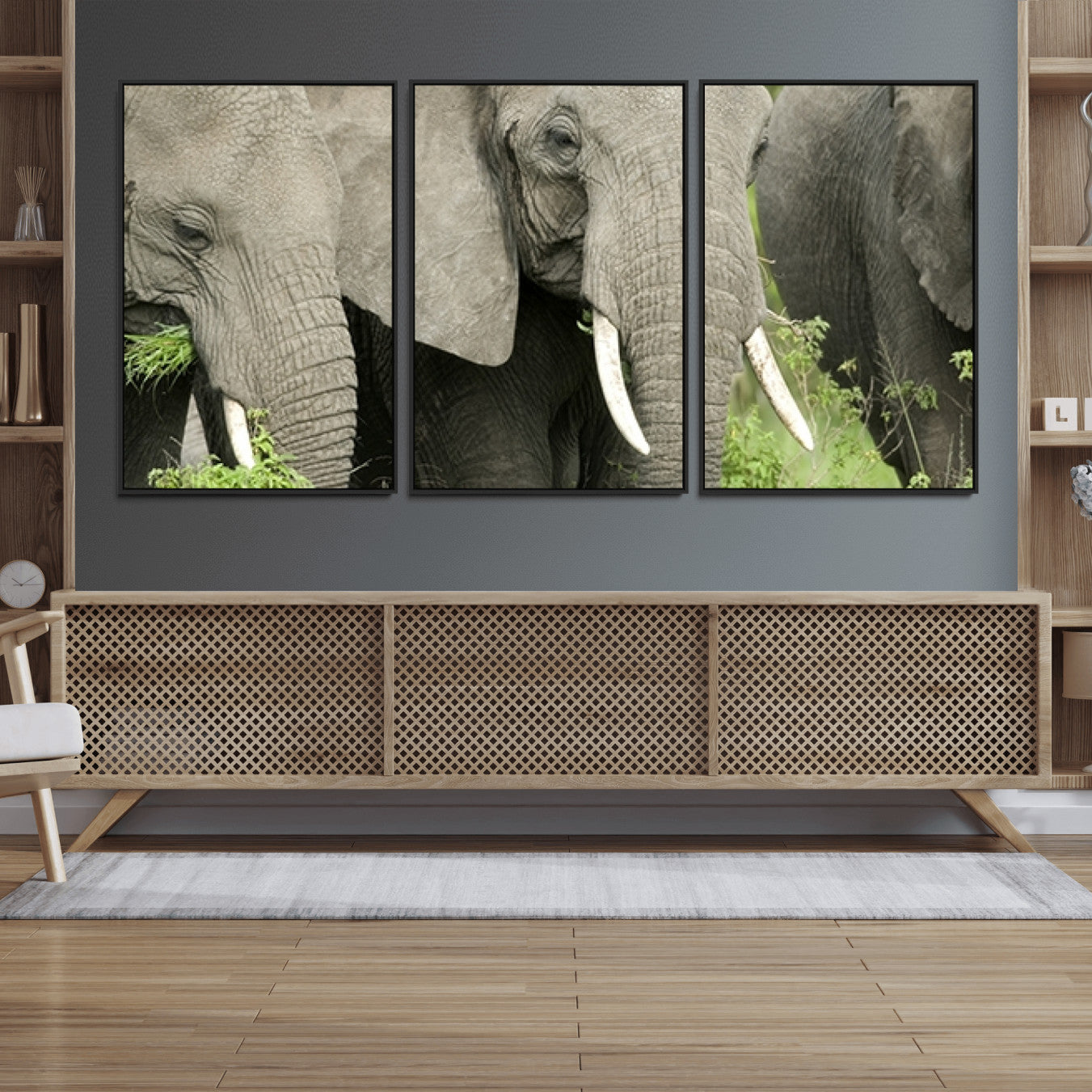 39051-MGV-FC-60X30-3P_Black-Wild Elephant Wall Art Canvas Print