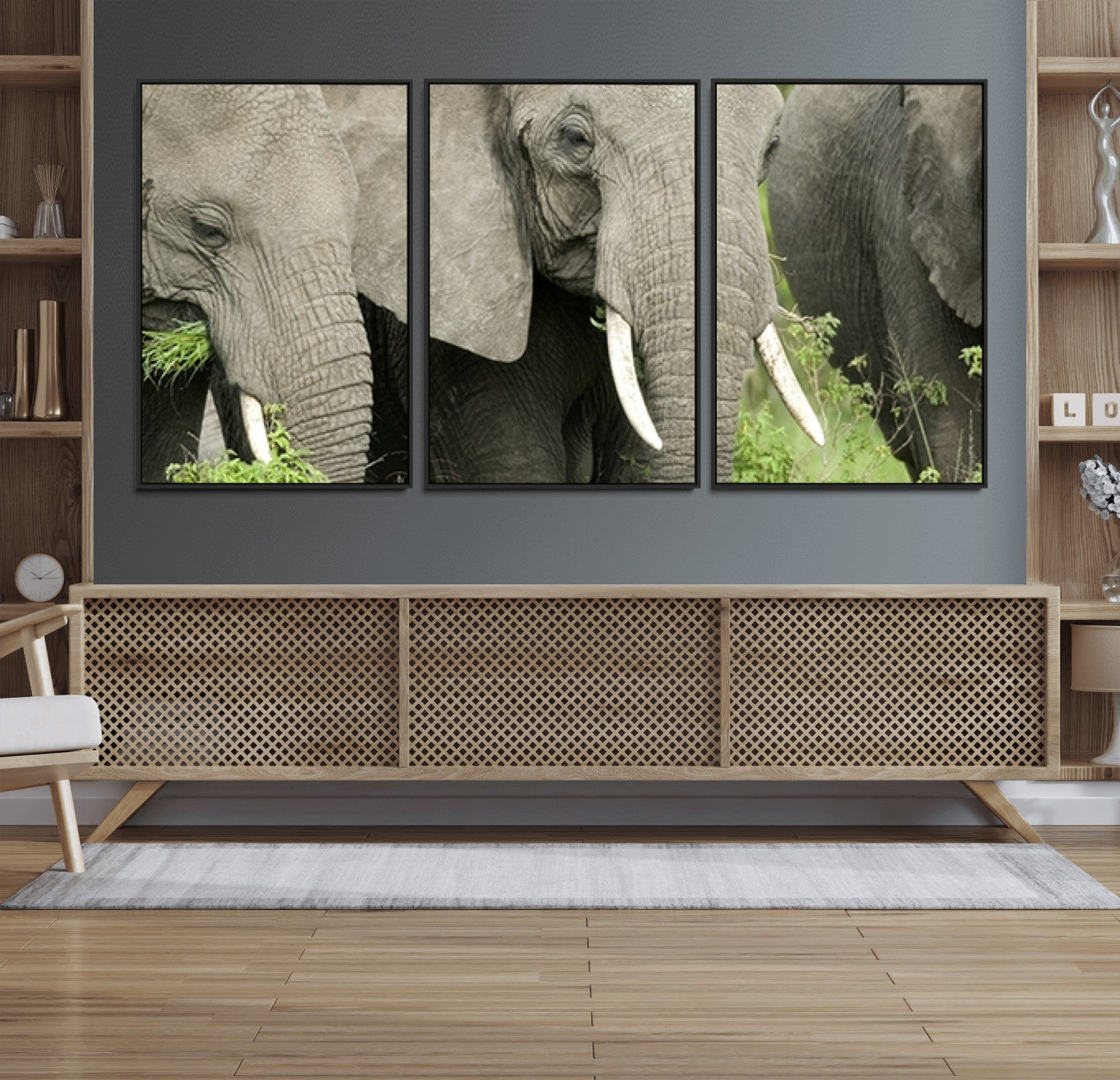 39051-MGV-FC-60X30-3P_Black-Wild Elephant Wall Art Canvas Print