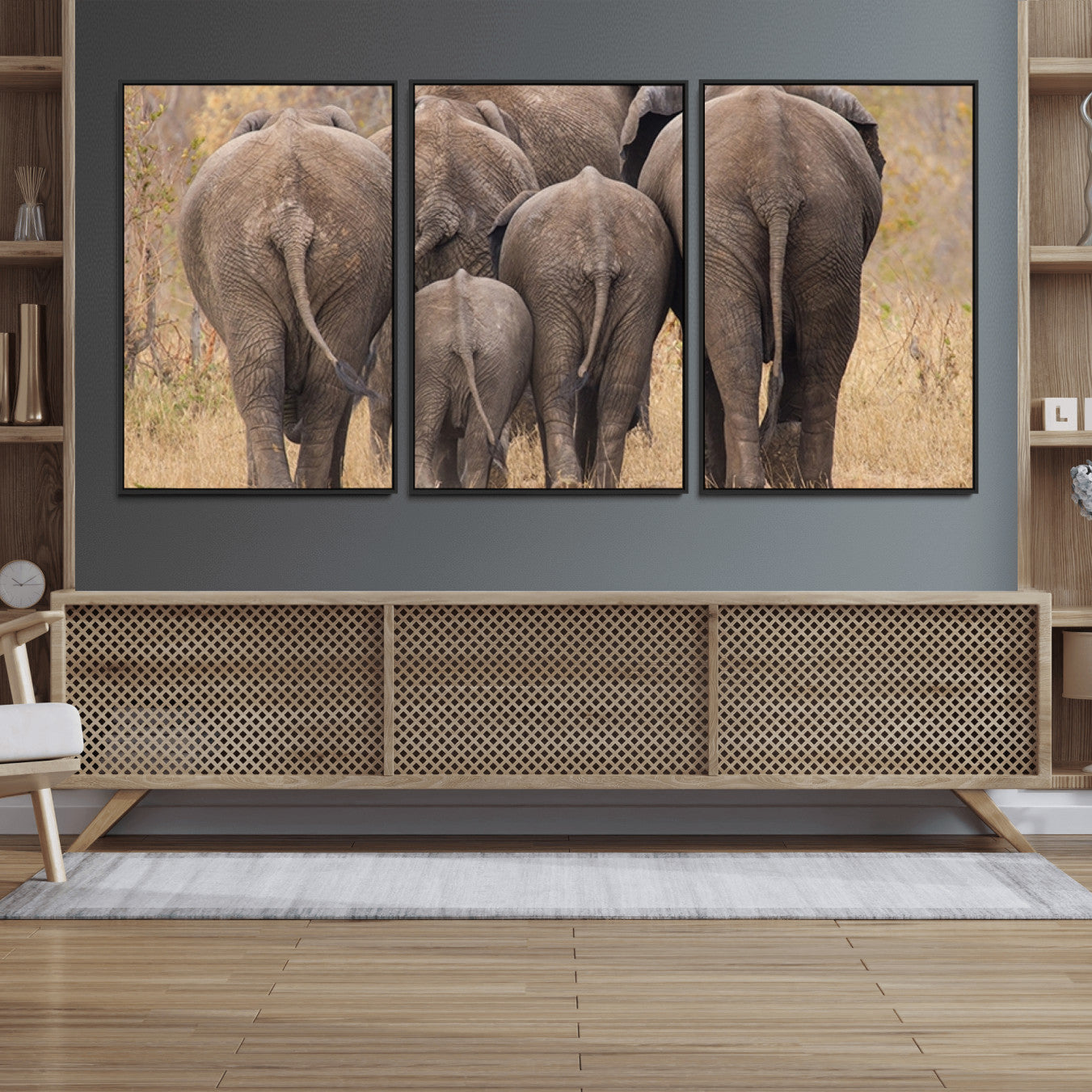 49700-MGV-FC-60X30-3P_Black-Wild Elephant Wall Art Canvas Print