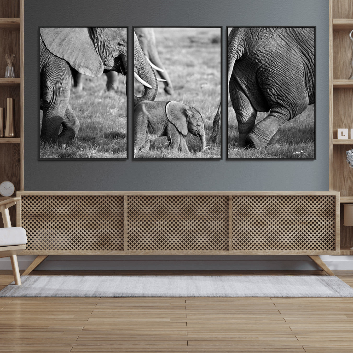 95787-MGV-FC-60X30-3P_Black-Wild Elephant Wall Art Canvas Print