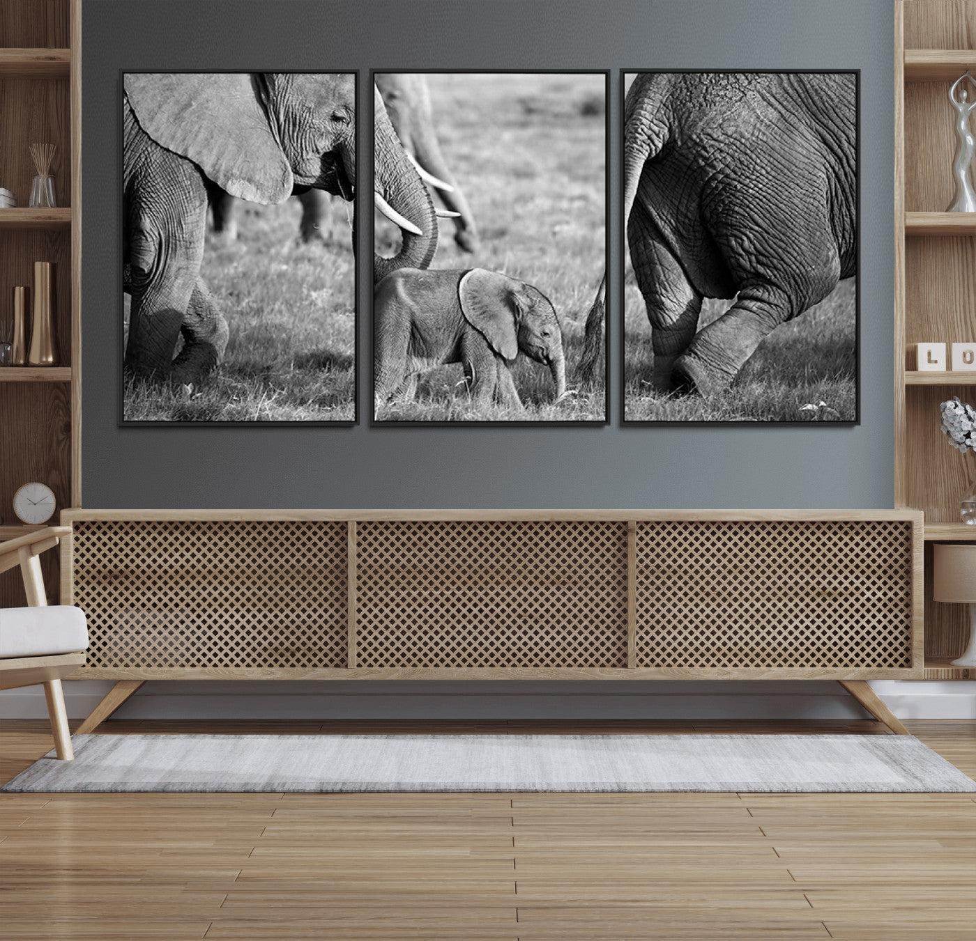 95787-MGV-FC-60X30-3P_Black-Wild Elephant Wall Art Canvas Print