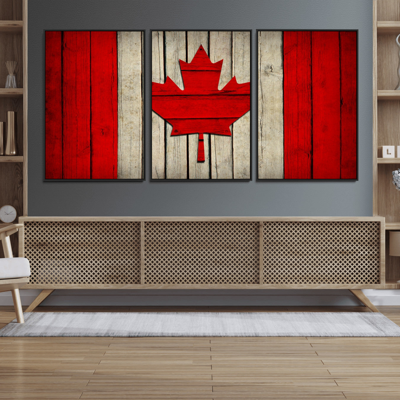 22674-MGV-CV-36X24-Rustic Canada Flag Wall Art – Framed Canadian Flag Canvas Print, Vintage Wood Texture Home or Office Decor