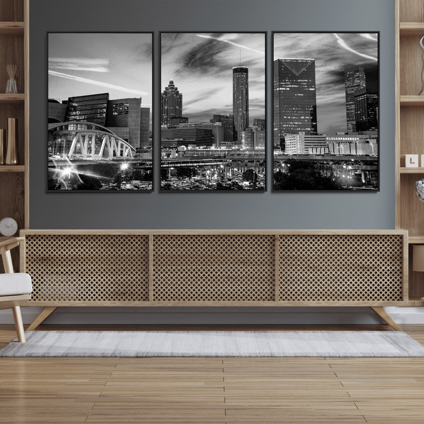 -Black and White Atlanta Wall Art Canvas Print
