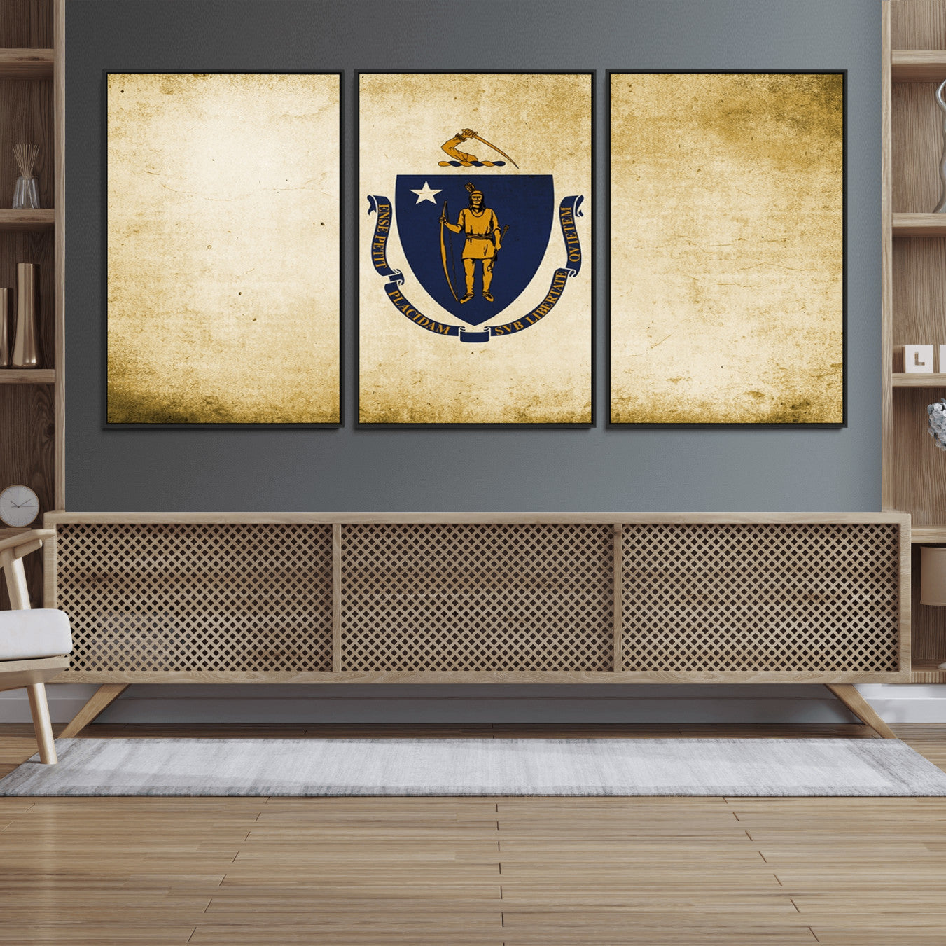 37316-MGV-FC-60X30-3P_Black-Massachusetts Flag Wall Art Canvas Print