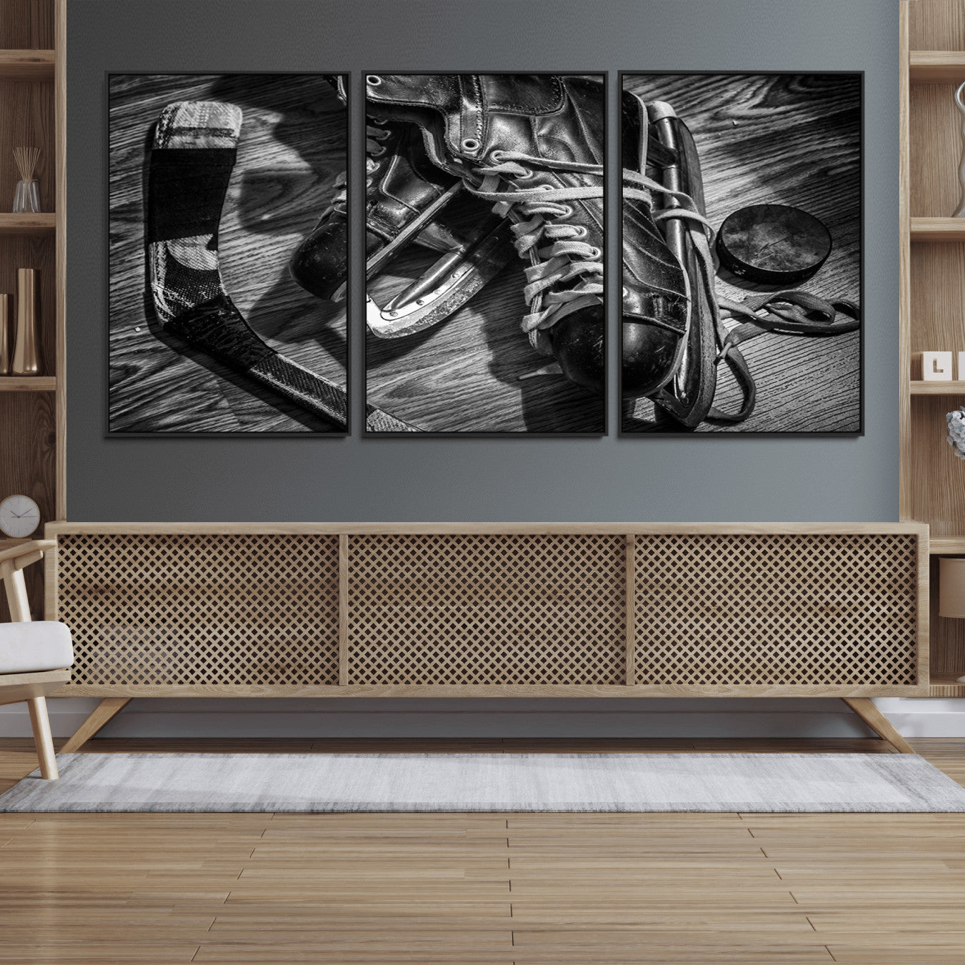 20553-MGV-FC-60X30-3P_Black-Old Pair of Mens Skates Wall Art Canvas, Men Skates Wall Art Print