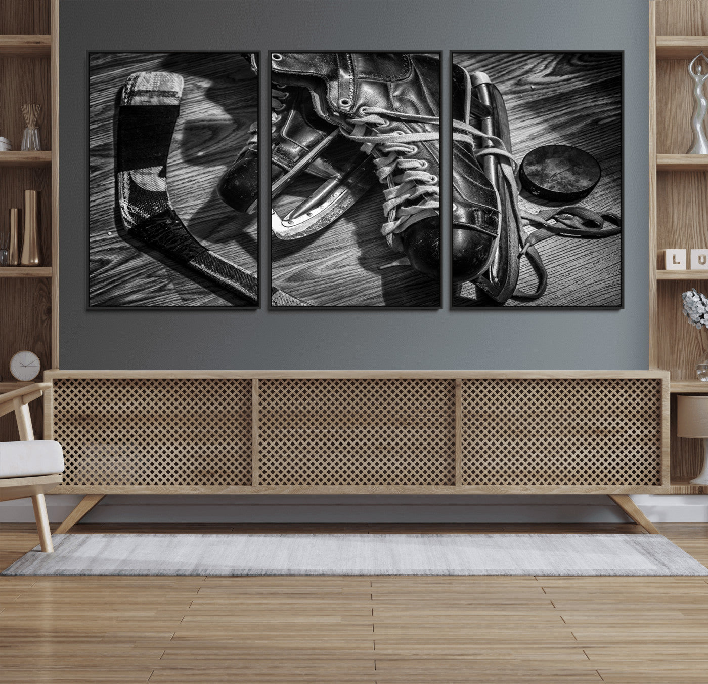 20553-MGV-FC-60X30-3P_Black-Old Pair of Mens Skates Wall Art Canvas, Men Skates Wall Art Print