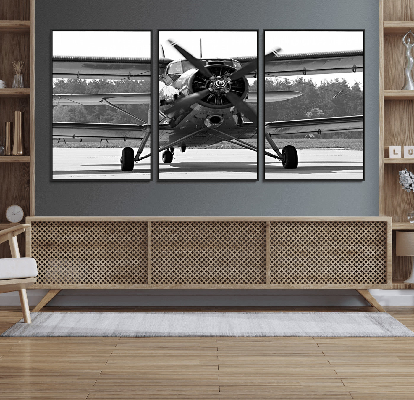 74816-MGV-FC-60X30-3P_Black-Wall Art Old War Plane Canvas Print