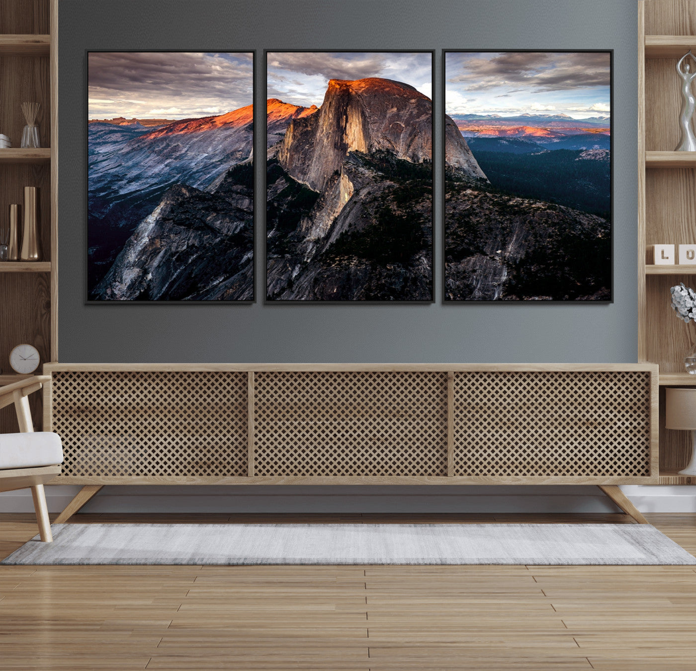 20714-MGV-FC-60X30-3P_Black-Half Dome Yosemite Wall Art – Majestic Mountain Landscape Canvas Print, National Park Nature Photography for Living Room or Office Decor