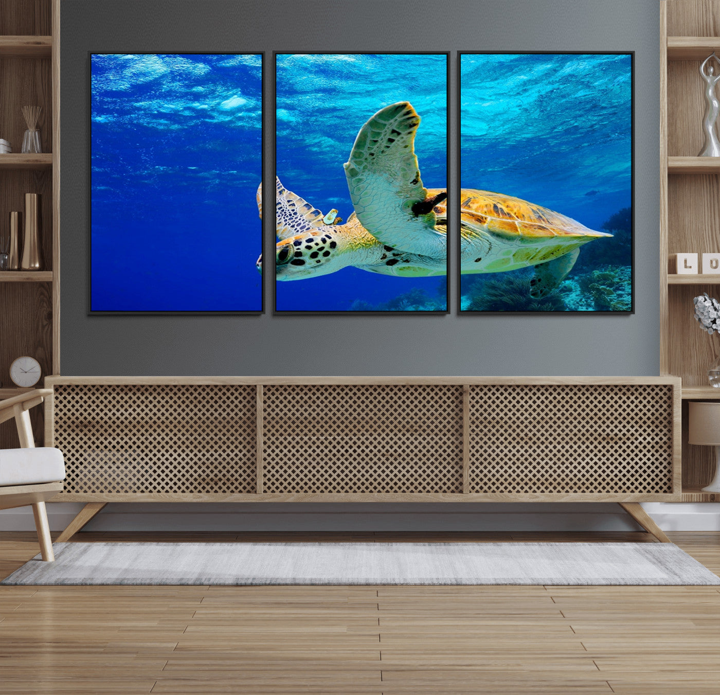 16292-MGV-FC-60X30-3P_Black-Sea Turtle Wall Art Canvas Print, Sea life in the Ocean Wall Art Printing
