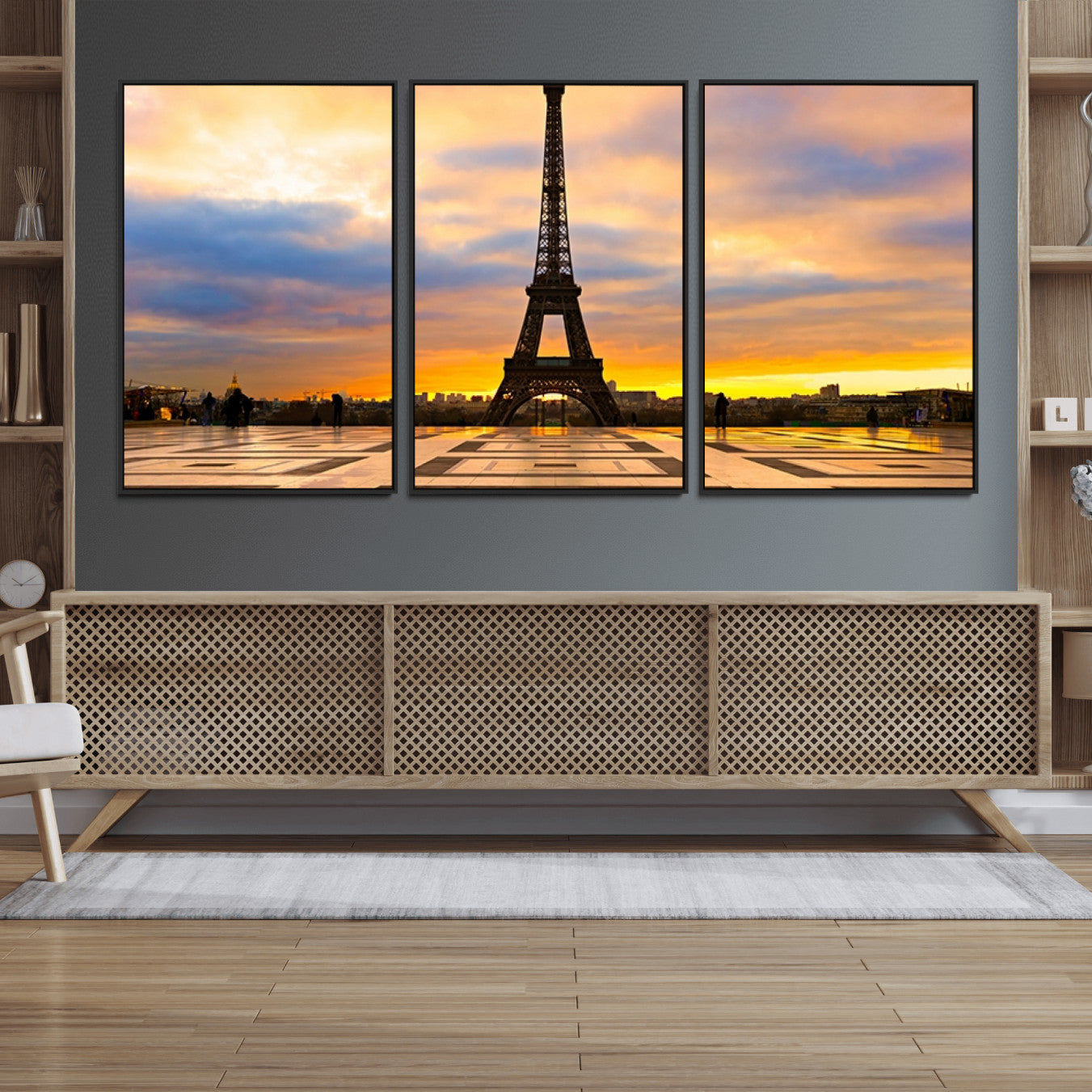 -Paris Eiffel Tower Sunset Canvas Wall Art Print - Iconic Landmark Decor with Vibrant Colors