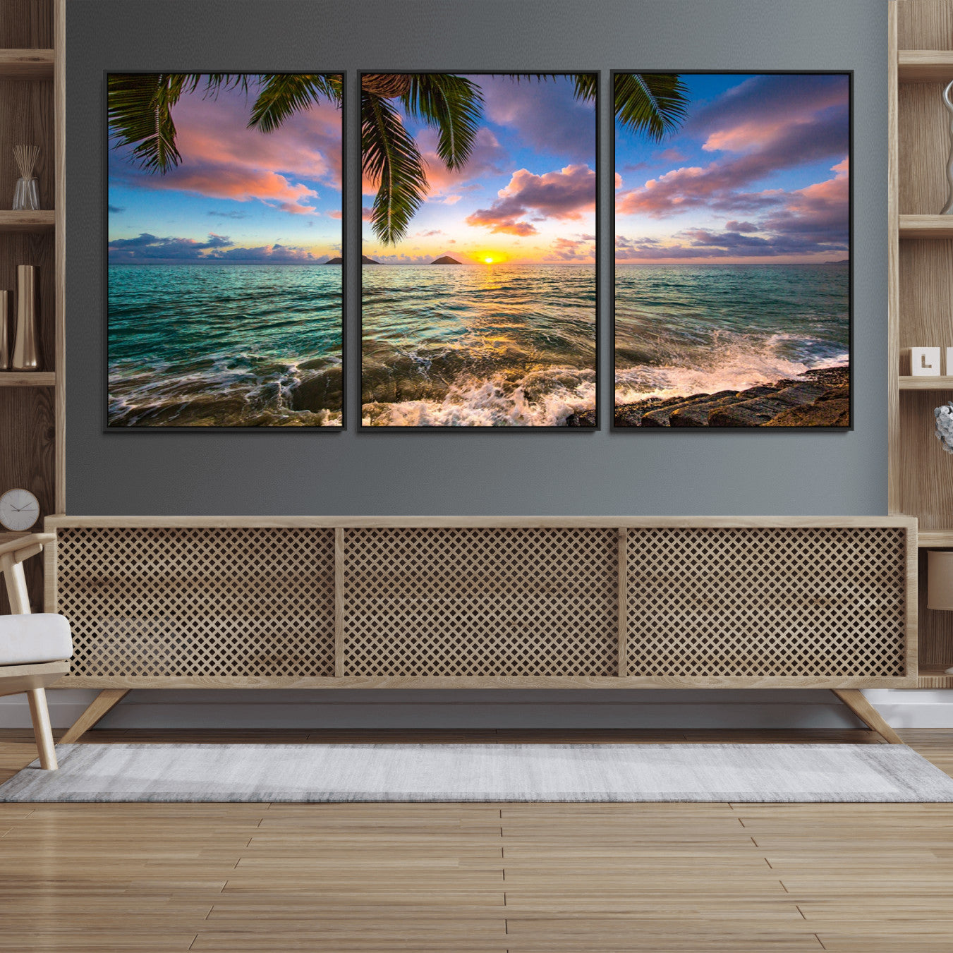 85985-MGV-FC-60X30-3P_Black-Framed Tropical Sunset Art Canvas Print