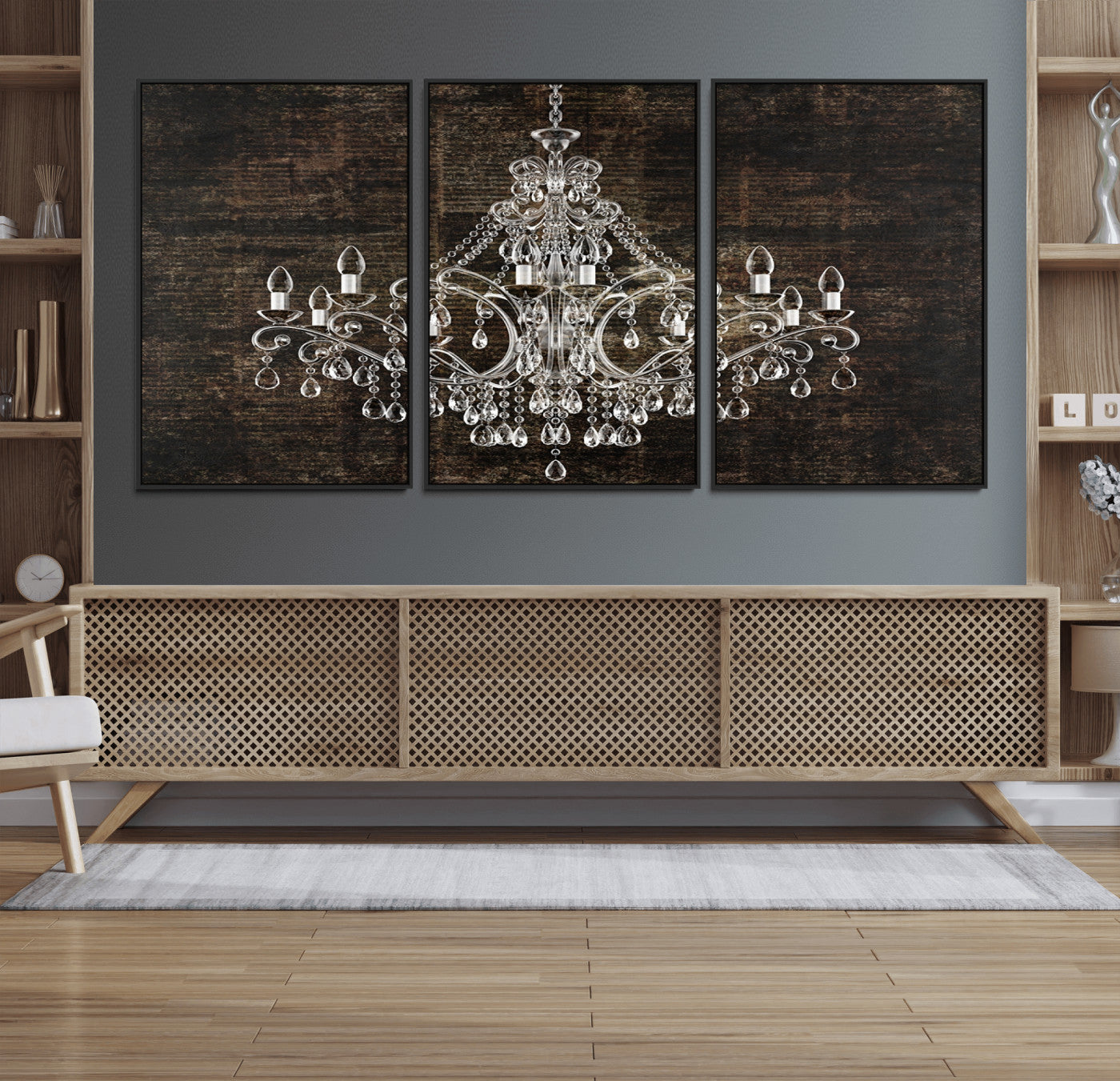 69434-MGV-FC-60X30-3P_Black-Rustic Chandelier Canvas Print