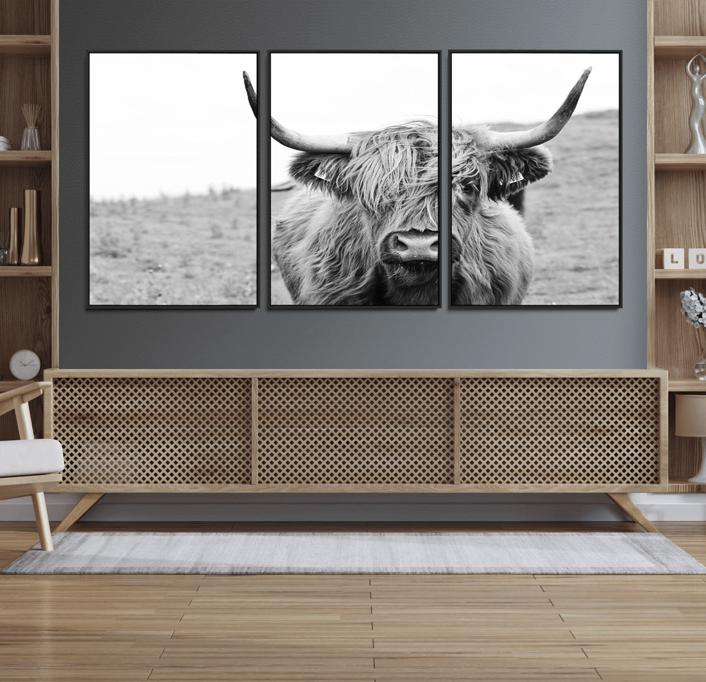 16248-MGV-FC-60X30-3P_Black-Newfoundland Cow Art Wall Art, Black White Cow Art Wall Art Canvas Print