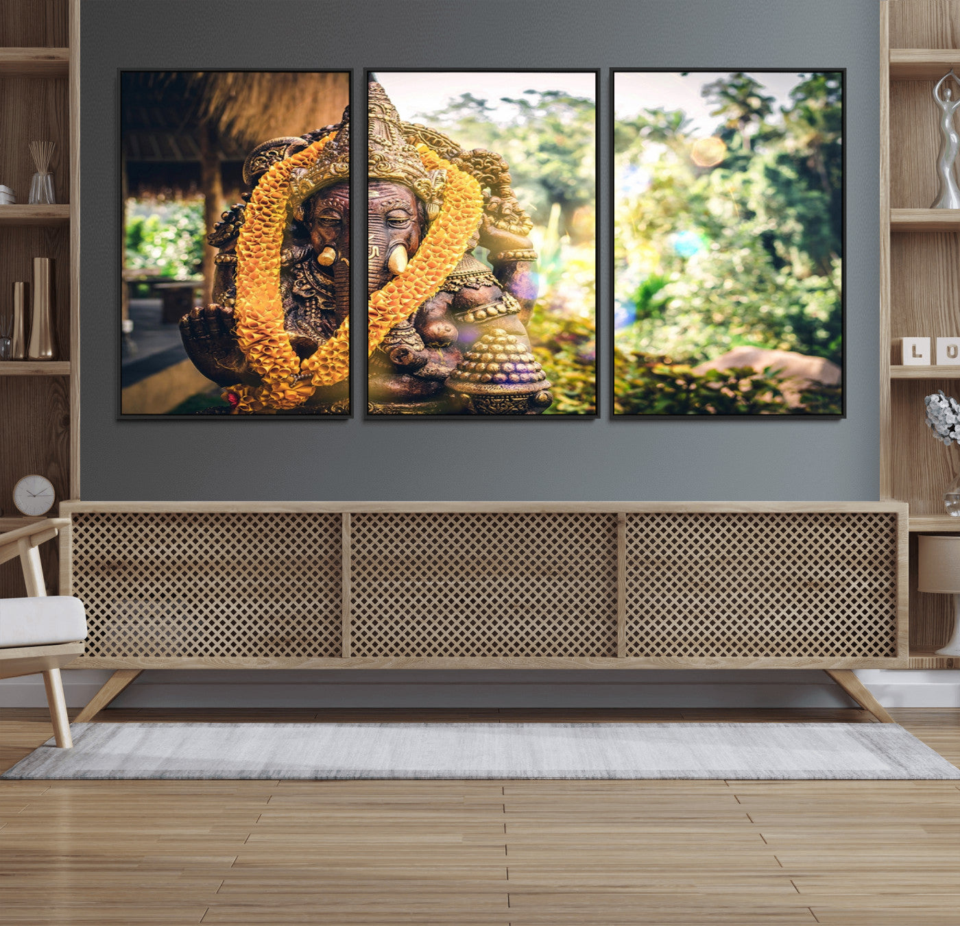 42278-MGV-FC-60X30-3P_Black-Hinduism Statue Wall Art Canvas Print