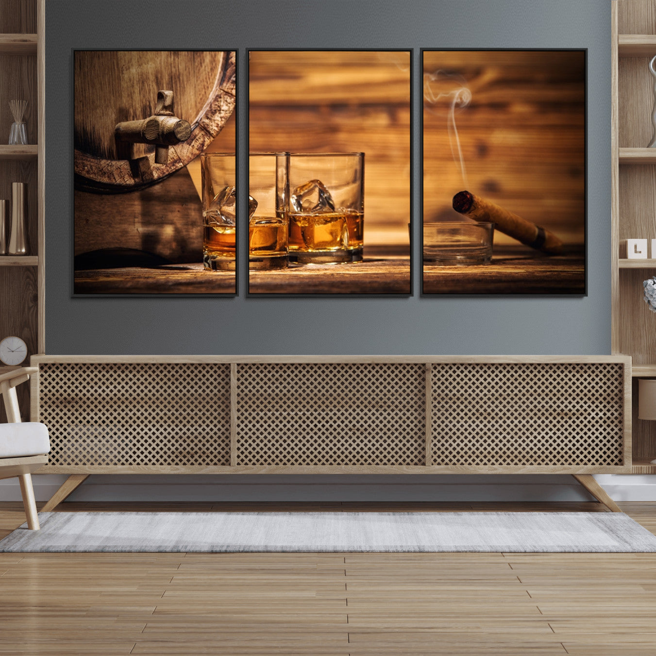96798-MGV-FC-60X30-3P_Black-Rustic Whiskey and Barrel Canvas Print