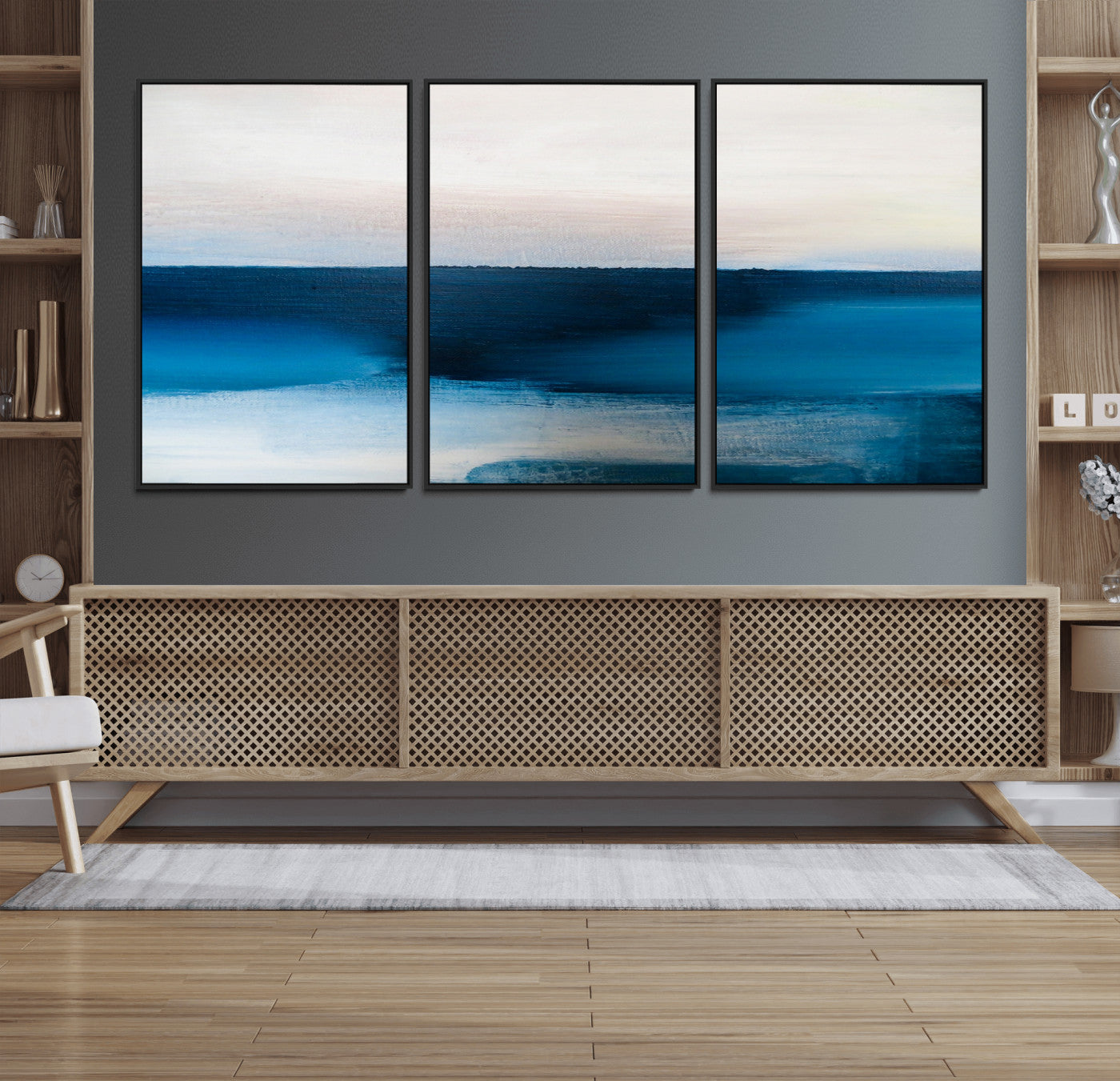 72452-MGV-FC-60X30-3P_Black-Dark Blue Abstract Wall Art Canvas Print