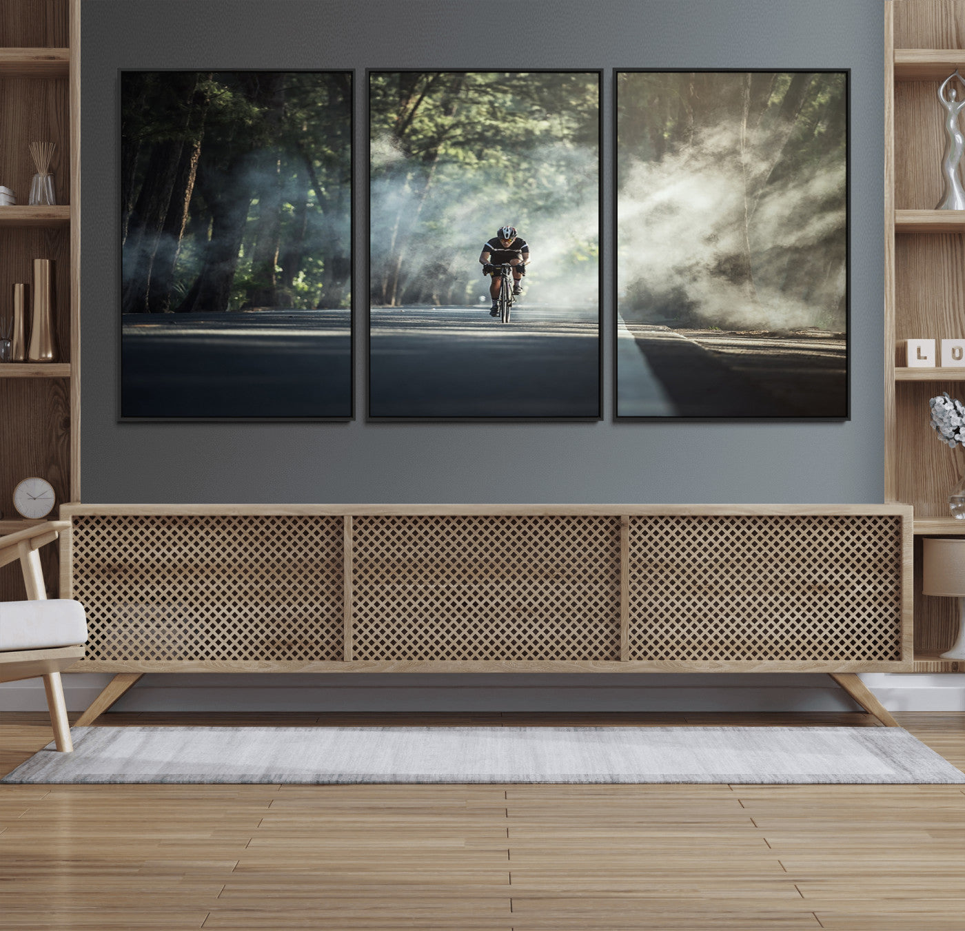 60298-MGV-FC-60X30-3P_Black-Cycling Road Bike in the Morning, Cycling Road Bike Canvas Print