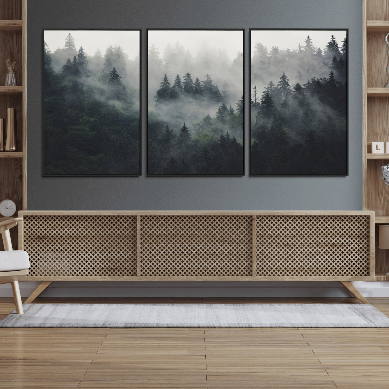 74938-MGV-FC-60X30-3P_Black-Nature Wall Decor - Serene Triptych Nature Print – Woodland Landscape Decor for Living Room or