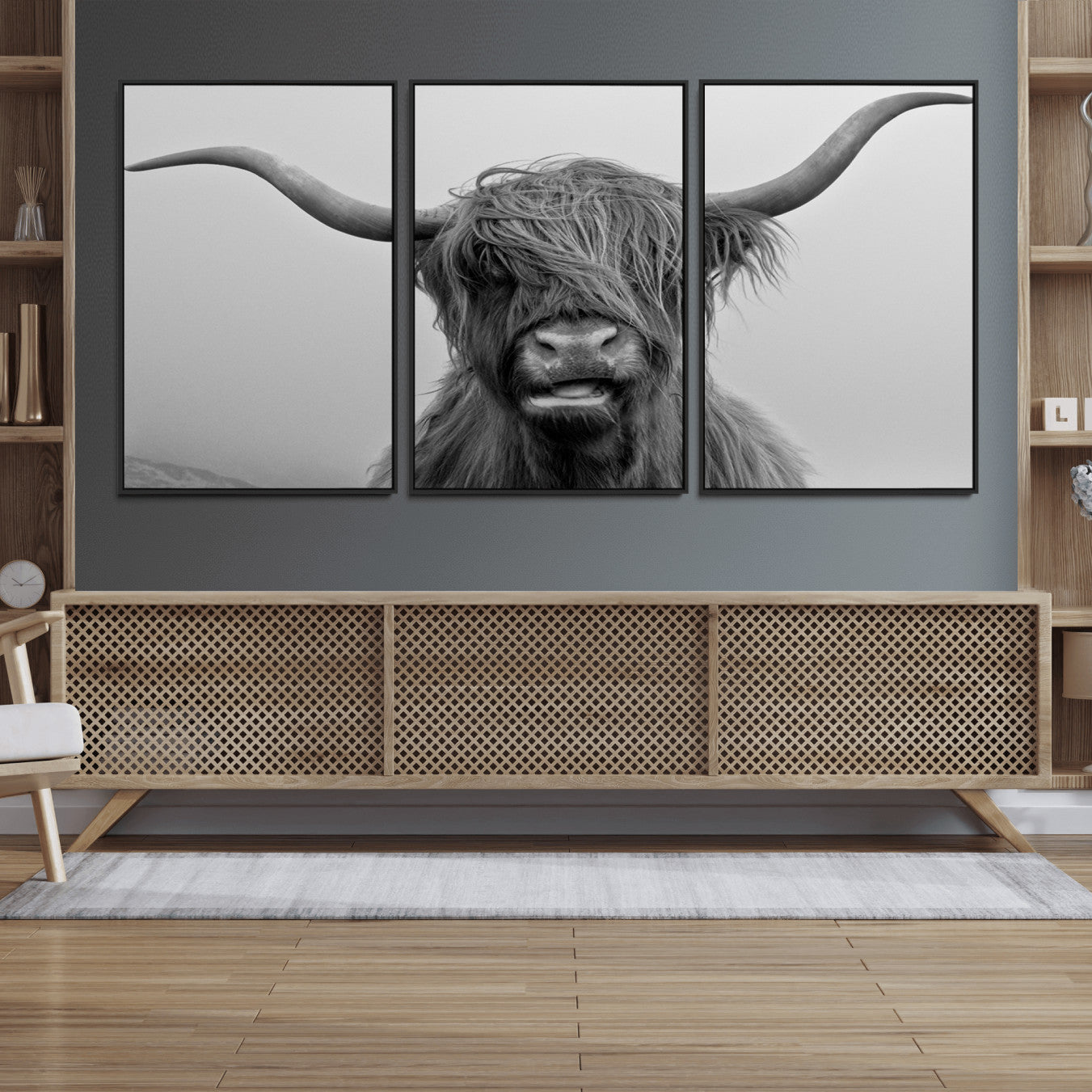 50834-MGV-FC-60X30-3P_Black-Texas Cow Wall Art Canvas, Texas Longhorn Cattle Canvas Print