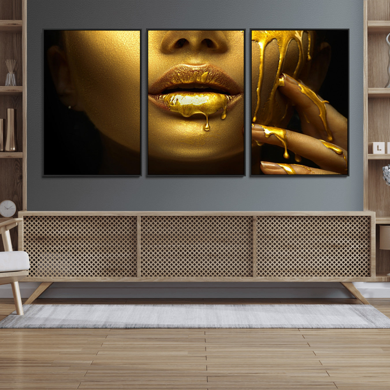 24252-MGV-FC-60X30-3P_Black-Gold and Women Wall Art Canvas Print