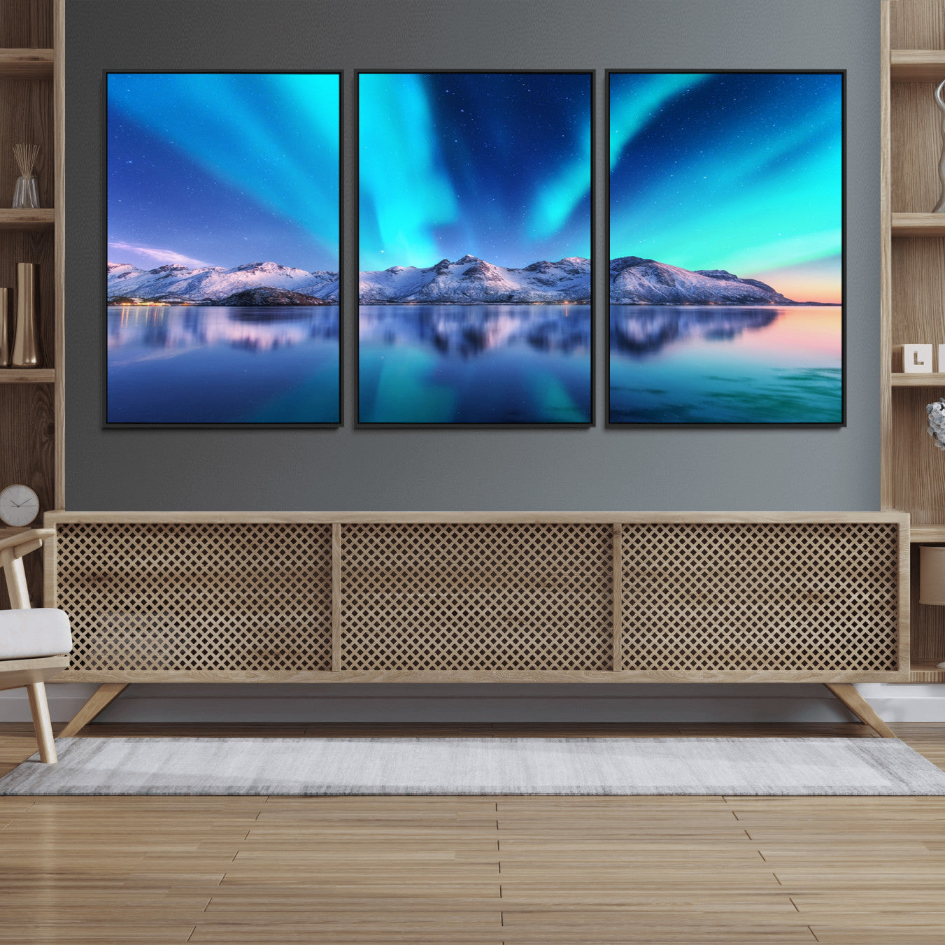 49902-MGV-FC-60X30-3P_Black-Northern Lights above Mountain Wall Art, Northern Lights Wall Art Canvas Print