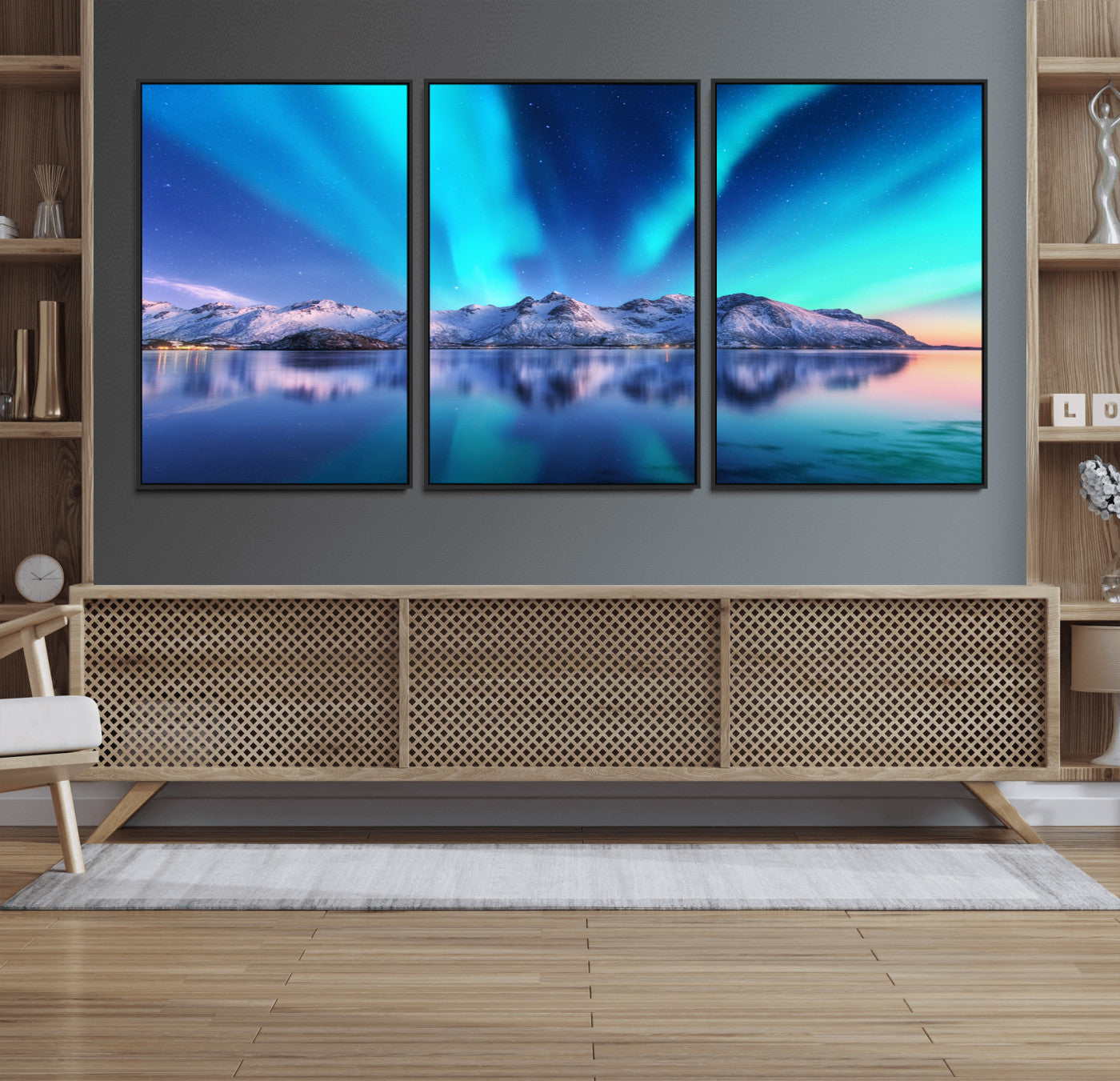 49902-MGV-FC-60X30-3P_Black-Northern Lights above Mountain Wall Art, Northern Lights Wall Art Canvas Print