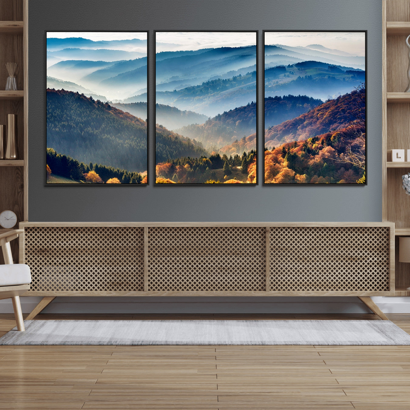 55372-MGV-FC-60X30-3P_Black-Mountains Forest Autumn Wall Art Canvas Print