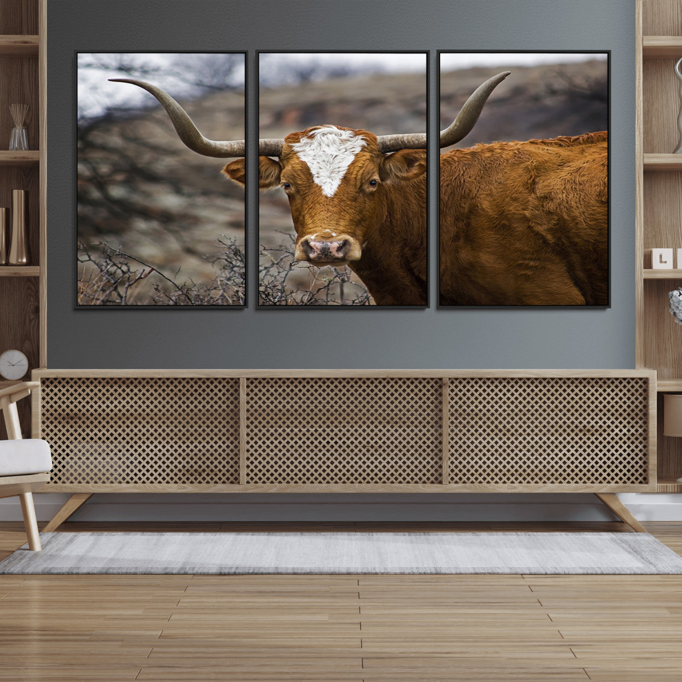 71797-MGV-FC-60X30-3P_Black-Framed Big Cow Animal Wall Art Canvas Print