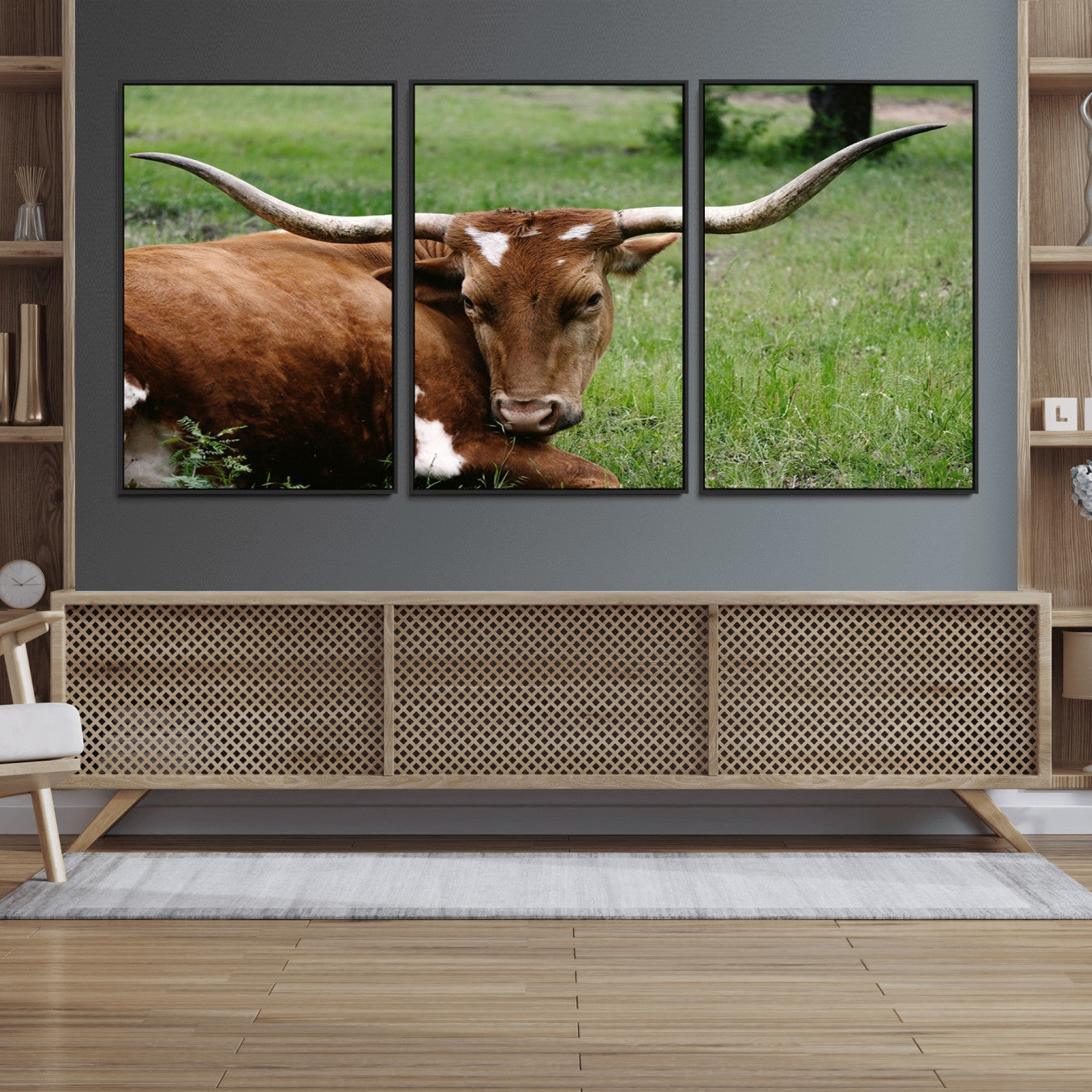 45997-MGV-FC-60X30-3P_Black-Longhorn Cow Animal Wall Art Canvas Print