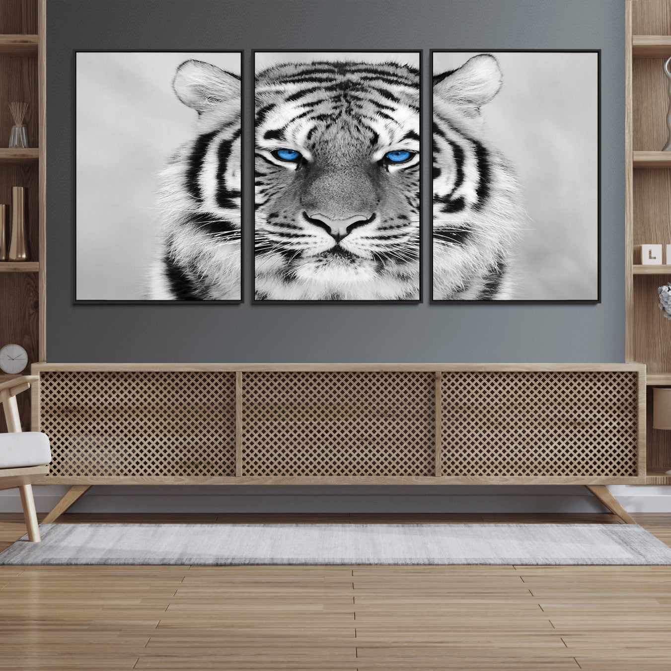 59121-MGV-FC-60X30-3P_Black-Black and White Tiger Wall Art Animal Canvas Print