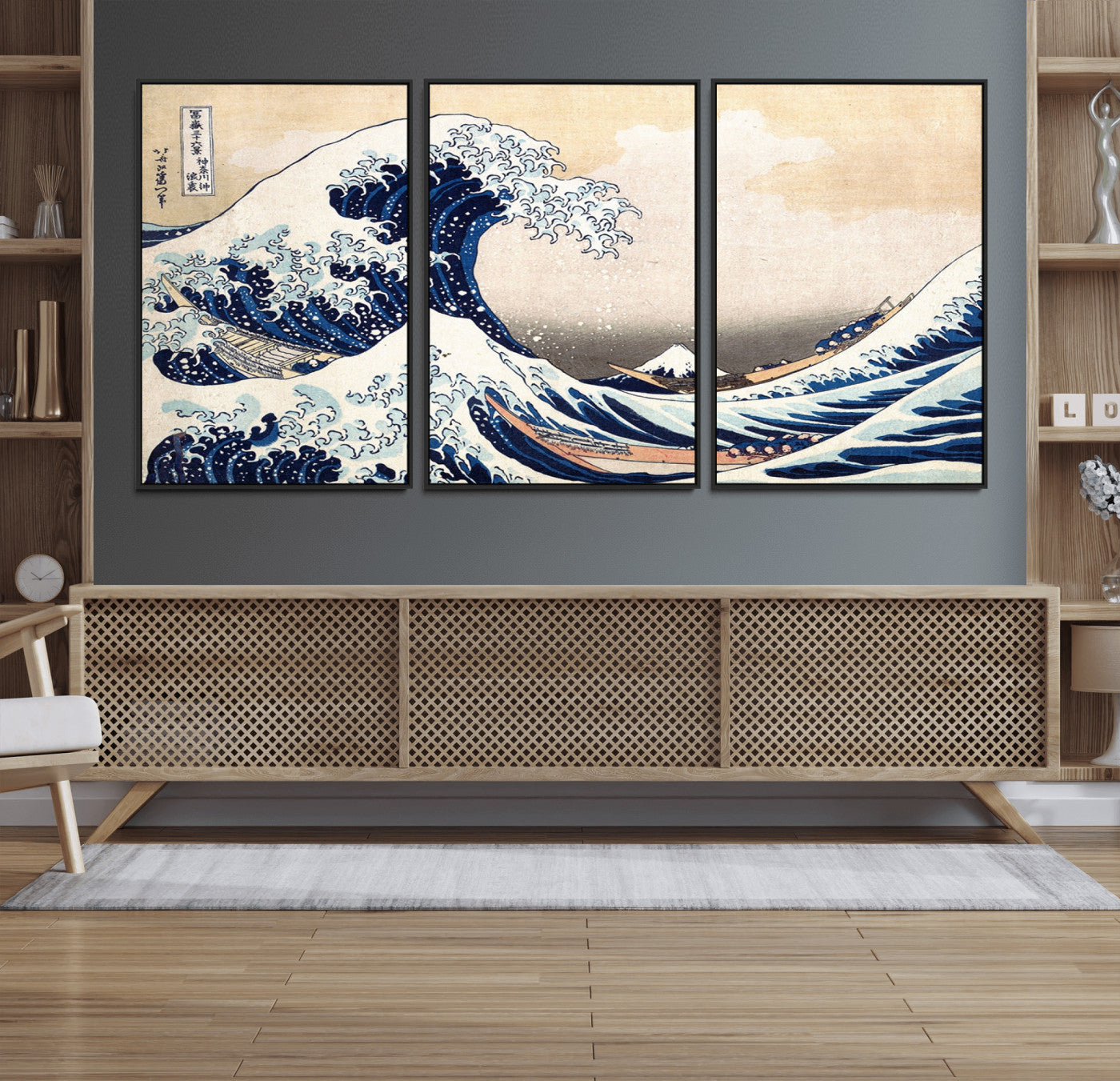 35635-MGV-FC-60X30-3P_Black-Wall Art Kanagawa Canvas Artwork Abstract Print